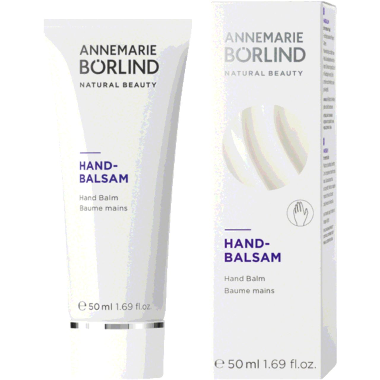 Weiße Tube mit Handbalsam-Aufschrift. Marke: ANNEMARIE BÖRLIND. 50 ml. Silberner Verschluss.