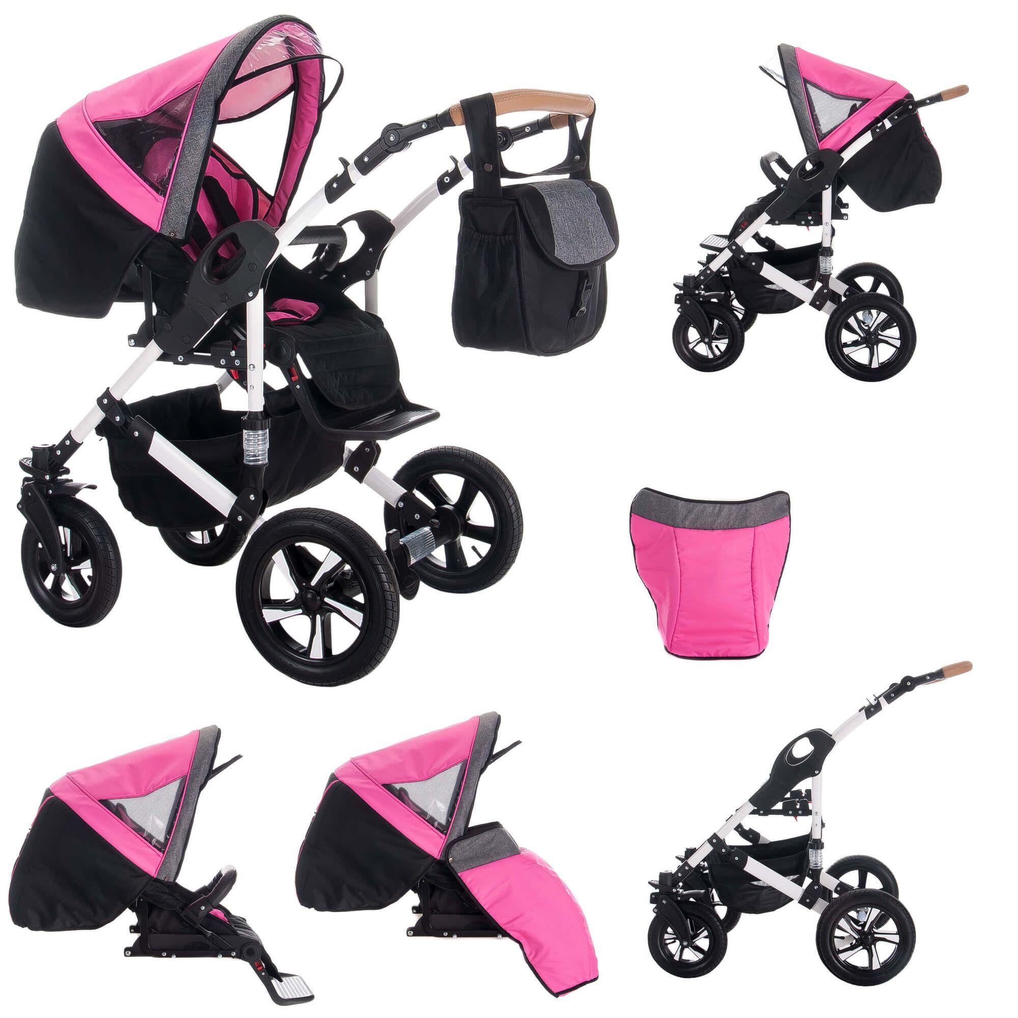 Bebebi myVARIO 4 in 1 Kinderwagen Set mit Original Maxi Cosi & FamilyFix Station, Luft myGirl
