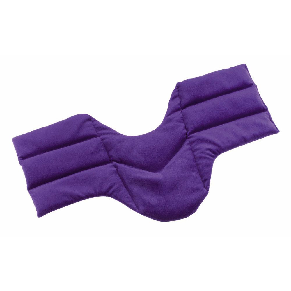 Violettes Nackenkissen mit Steppnähten. Ergonomische Form mit wellenförmiger Mitte und zwei Flügeln.