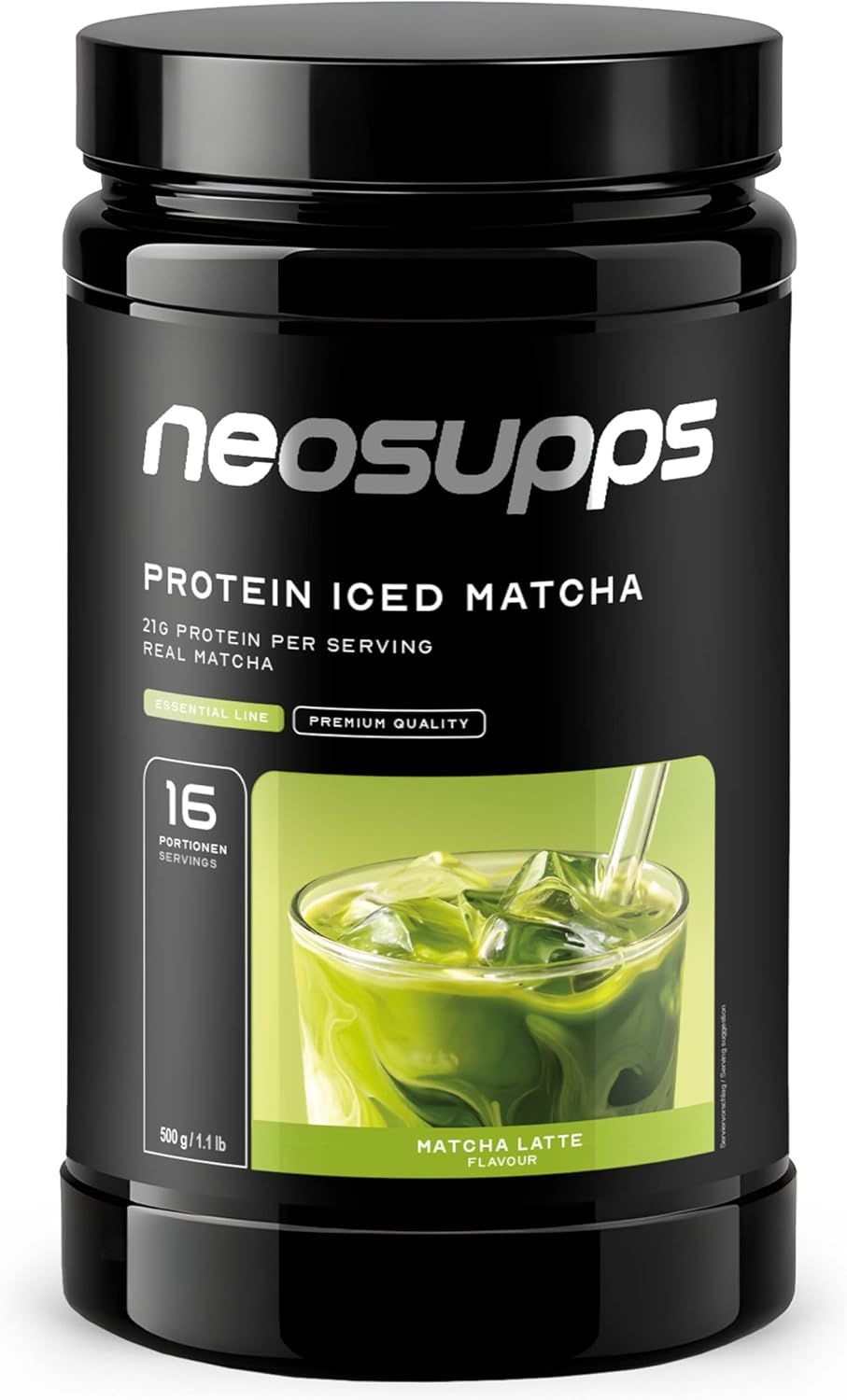 Neosupps Protein Iced Matcha Latte mit echtem Matcha, Eiweißpulver 500 g Pulver