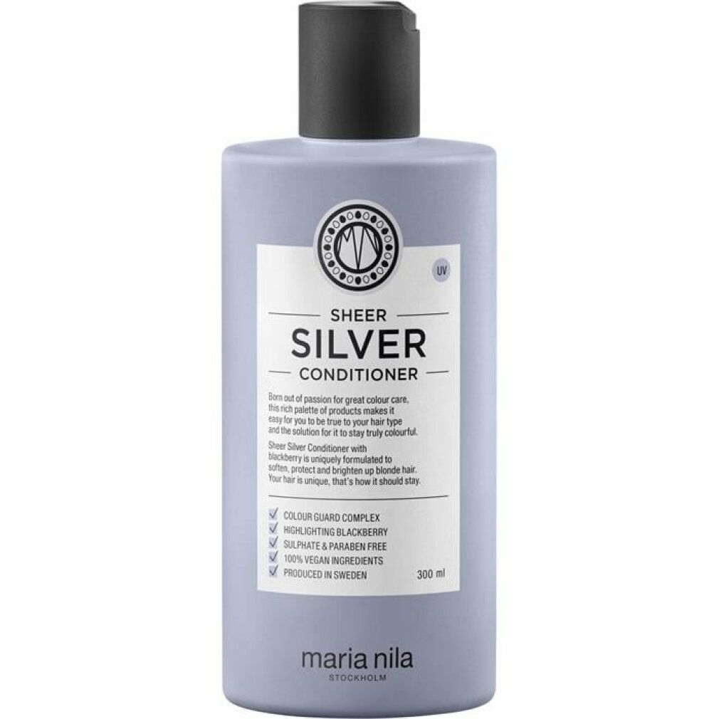 Maria Nila Sheer Silver Conditioner Flasche, 300ml, mit schwarzem Deckel.
