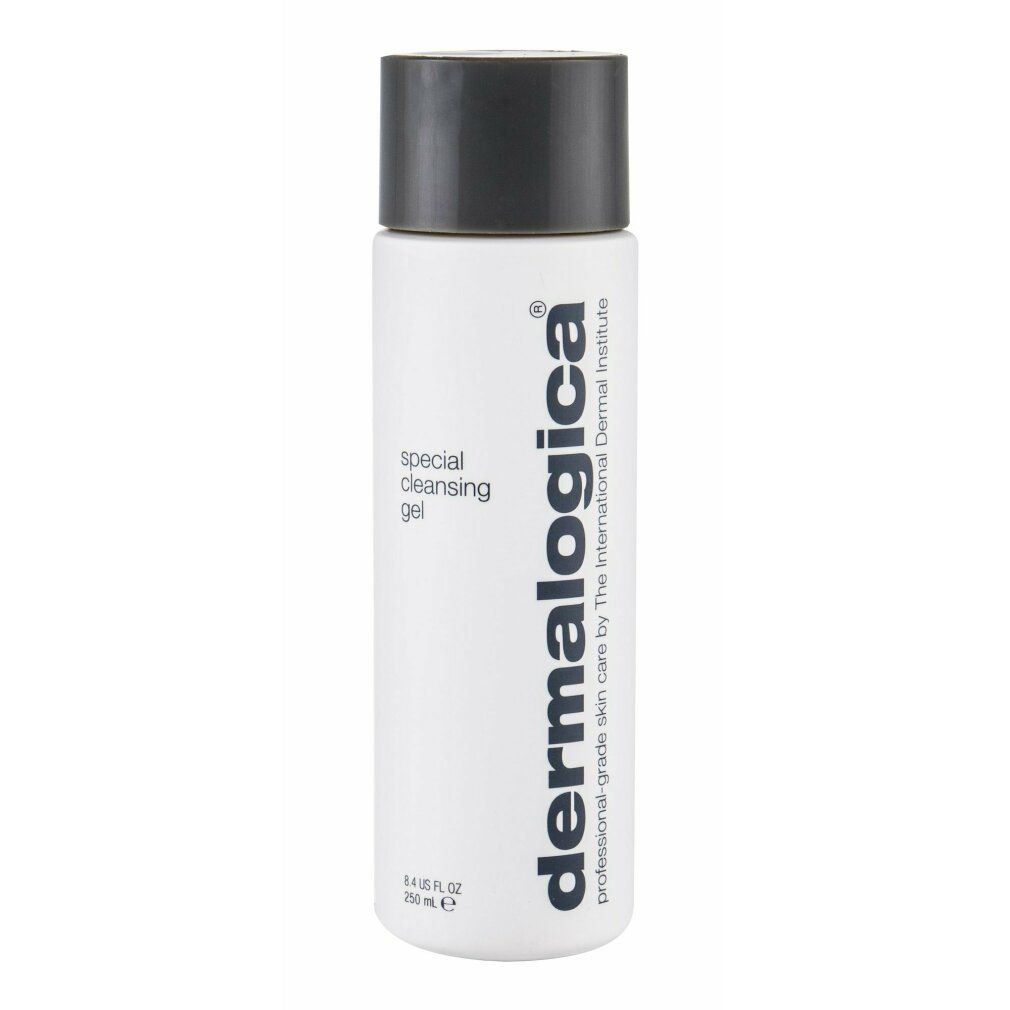 Weisse Flasche mit schwarzem Deckel. Aufschrift: Dermalogica, Special Cleansing Gel. 250 ml.