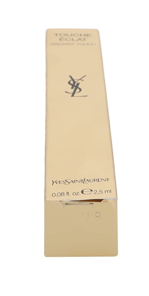 Beige Produktverpackung. Aufschrift: Yves Saint Laurent, Touche Éclat. Volumen: 2,5 ml.