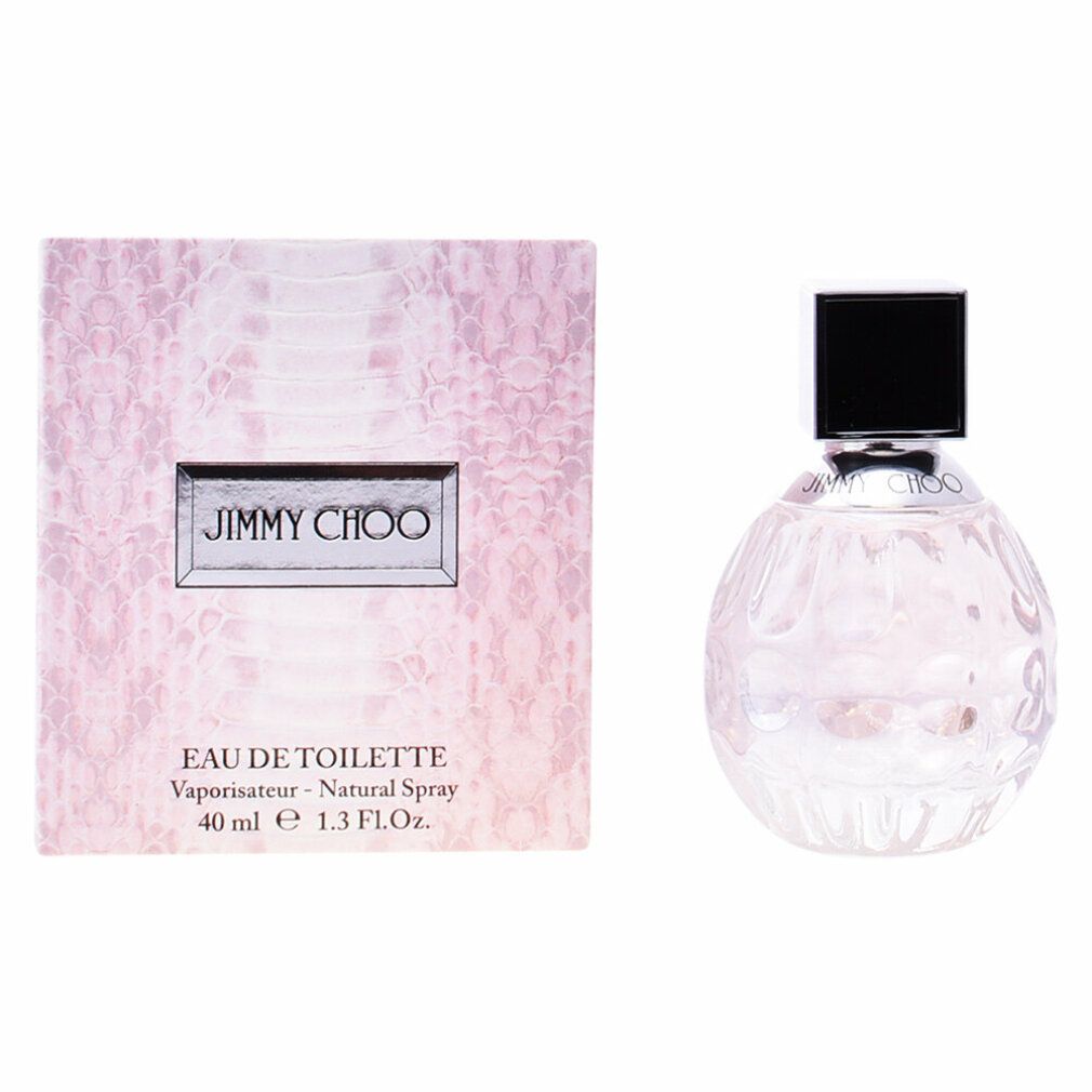 Eau de Toilette Flakon und Verpackung. Flakon rund, transparent. Verpackung rosa mit Schlangenmuster und Logo.