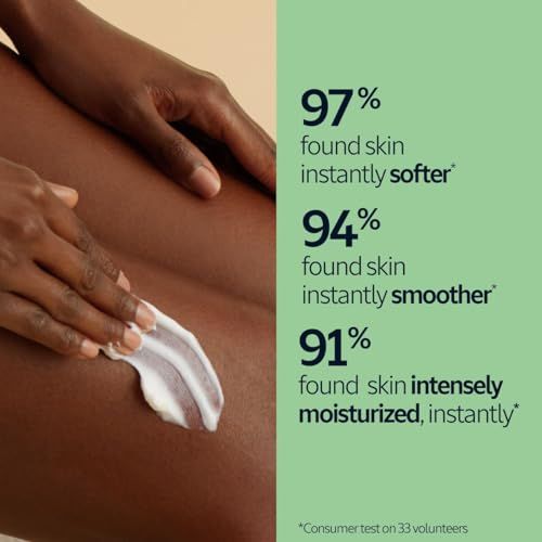 Haut wird mit Creme eingerieben. Text: 97% weichere Haut, 94% glattere Haut, 91% intensiv mit Feuchtigkeit versorgt.