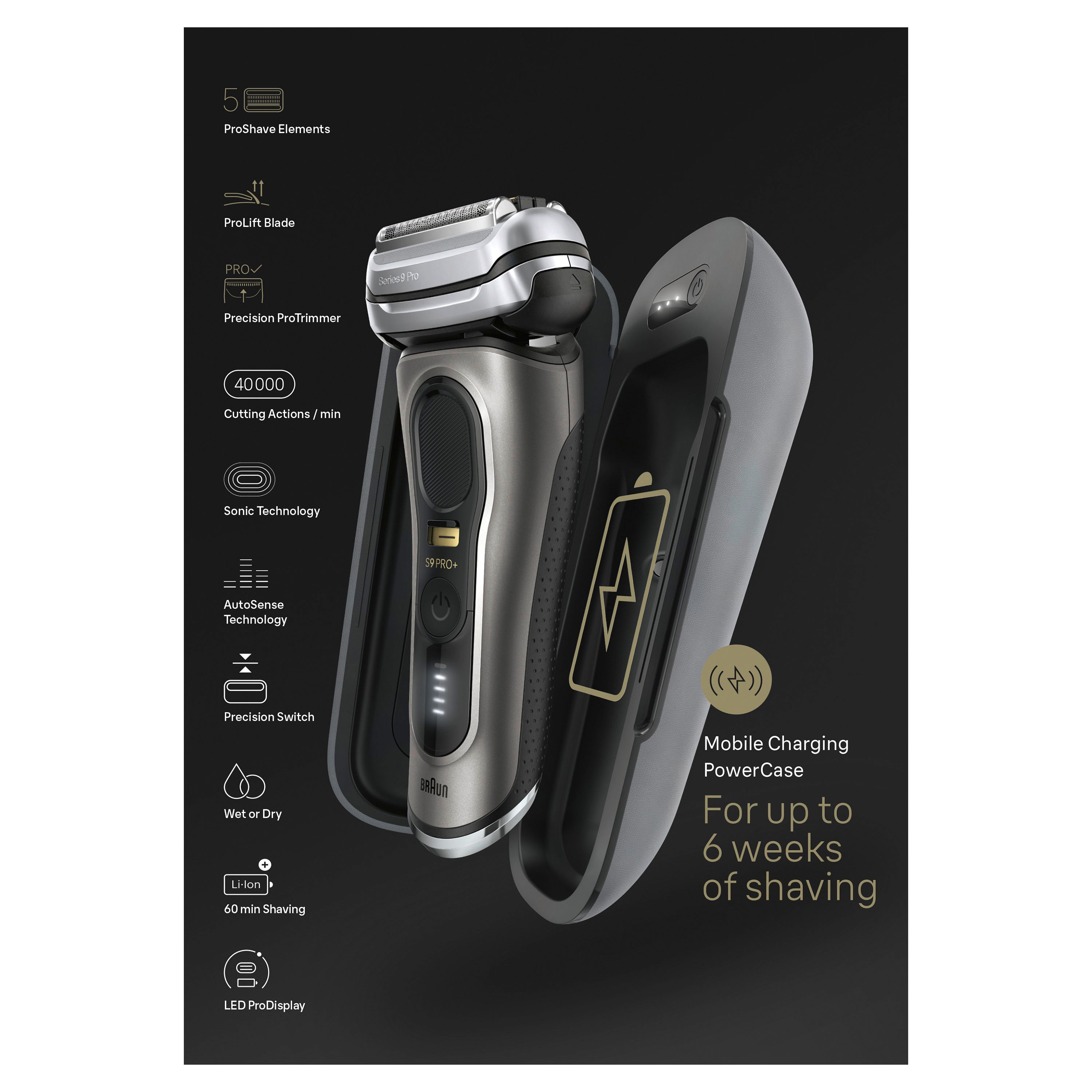 Braun Series 9 Pro+ Reinigungs-System wet&dry Noble Metal Herrenrasierer Elektrorasierer