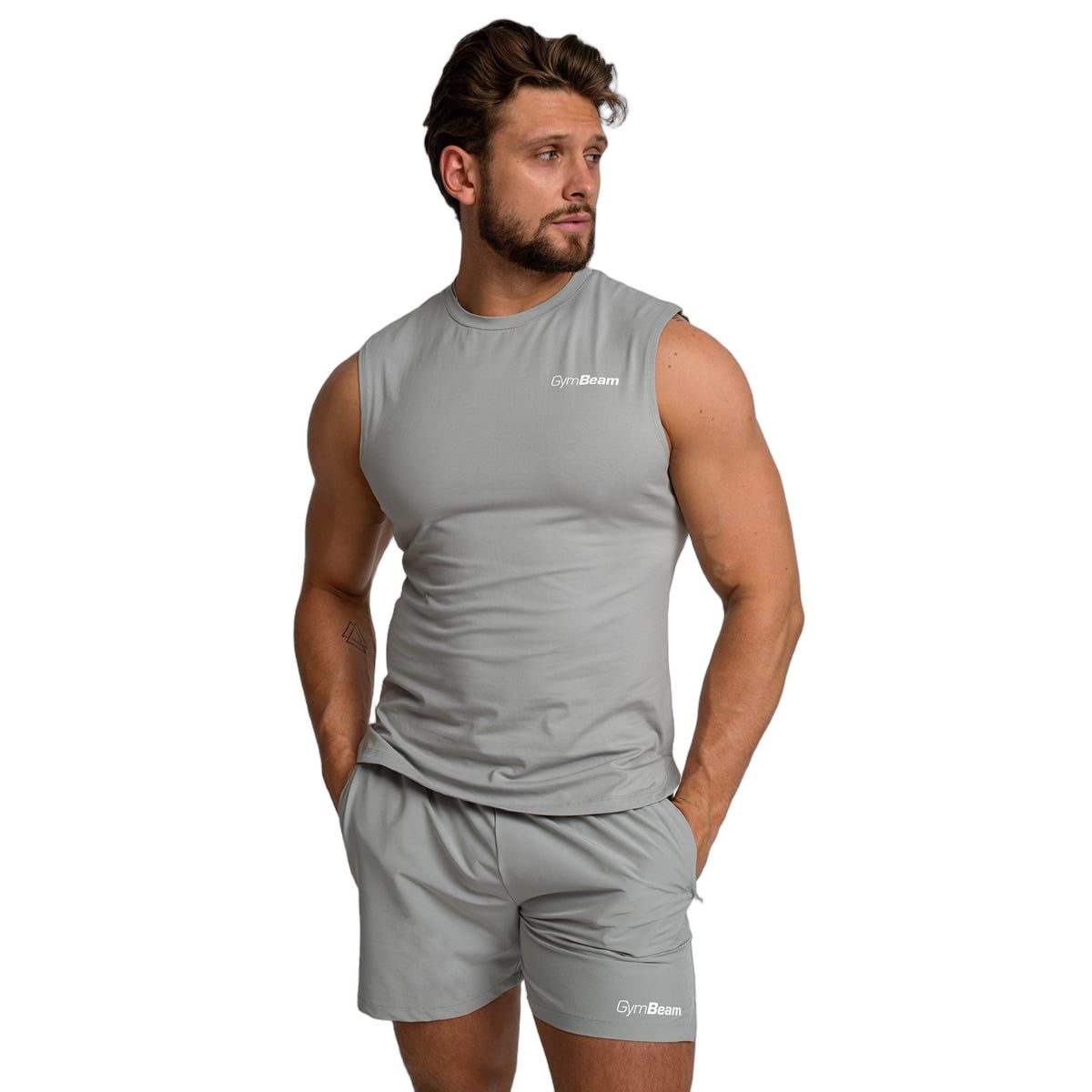 GymBeam Shorts Herren Regular TRN Grau mit Gummizug und Reißverschlusstaschen