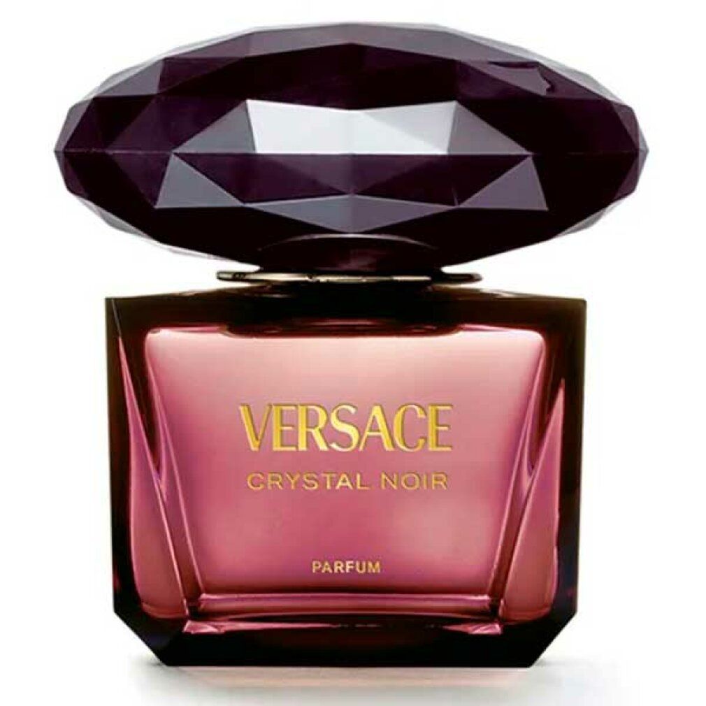 Versace Crystal Noir Parfum Flakon mit facettiertem dunklem Deckel.
