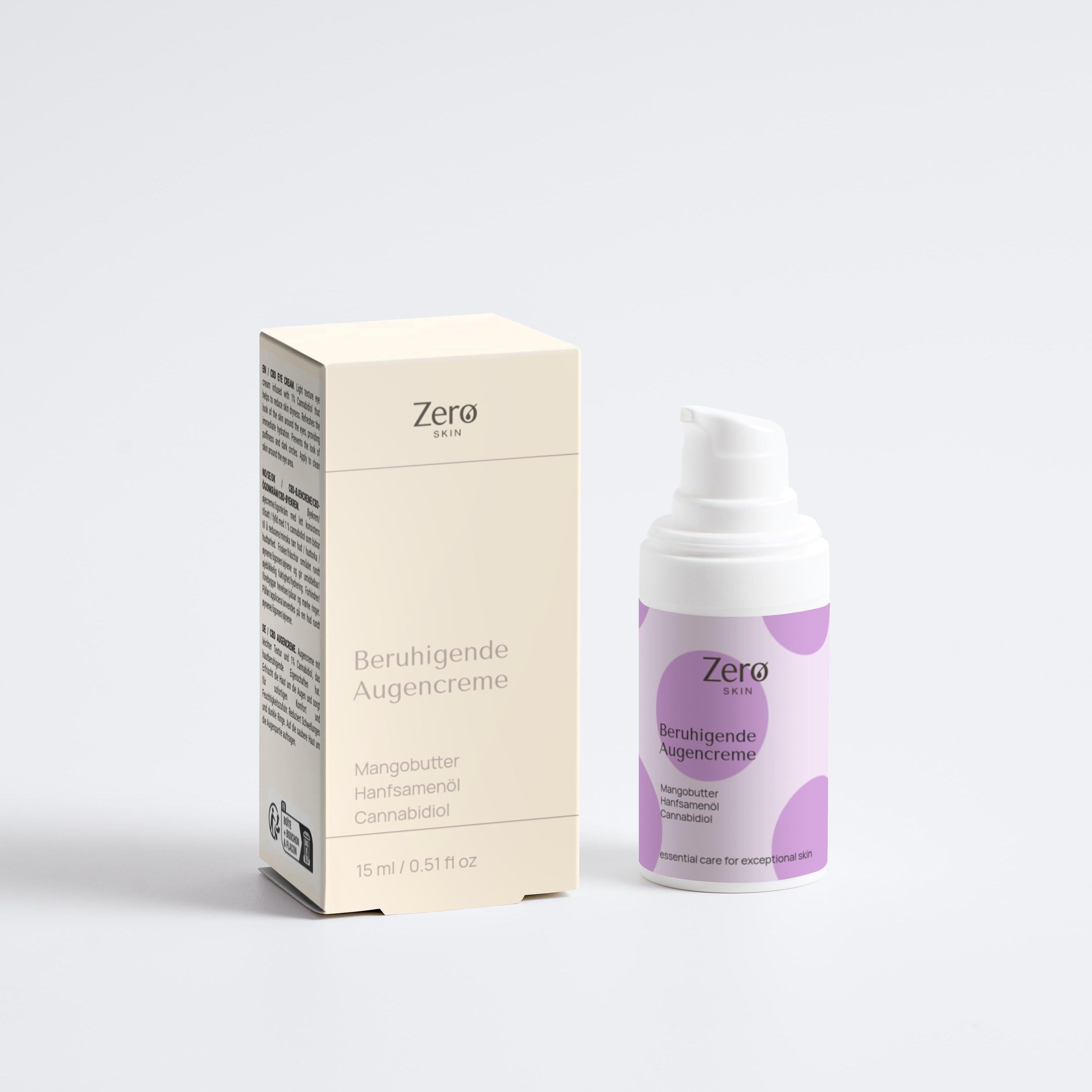 Zero Skin Beruhigende Augencreme mit CBD, 1% Cannabidiol für trockene Haut