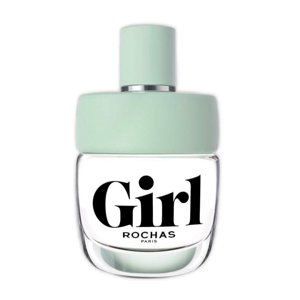 Glasflakon mit hellgrünem Verschluss. Aufschrift "Girl" und "Rochas".