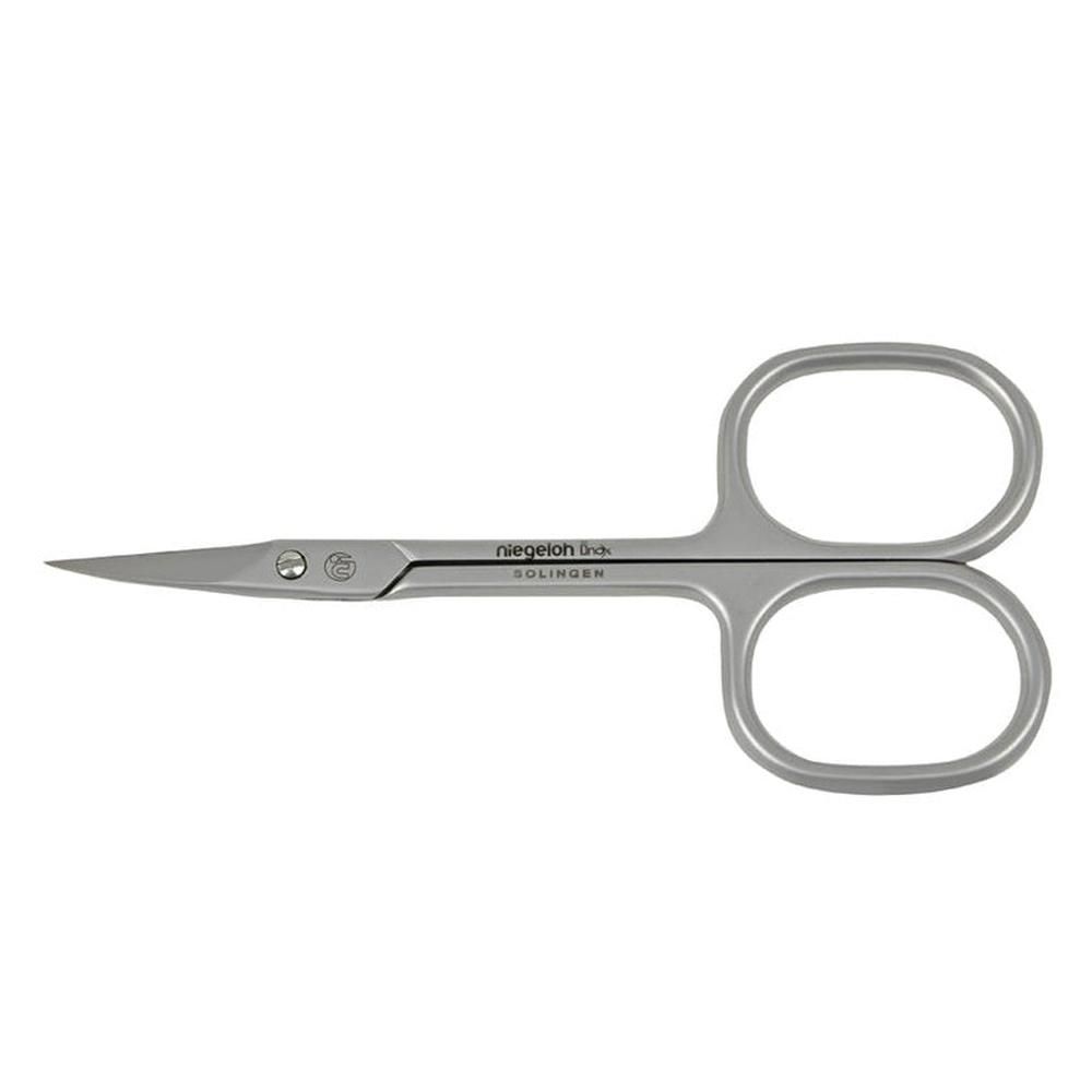 Nagelhautschere aus Edelstahl. Mit abgerundeten Griffen und spitzer Spitze. Marke Niegeloh Solingen.