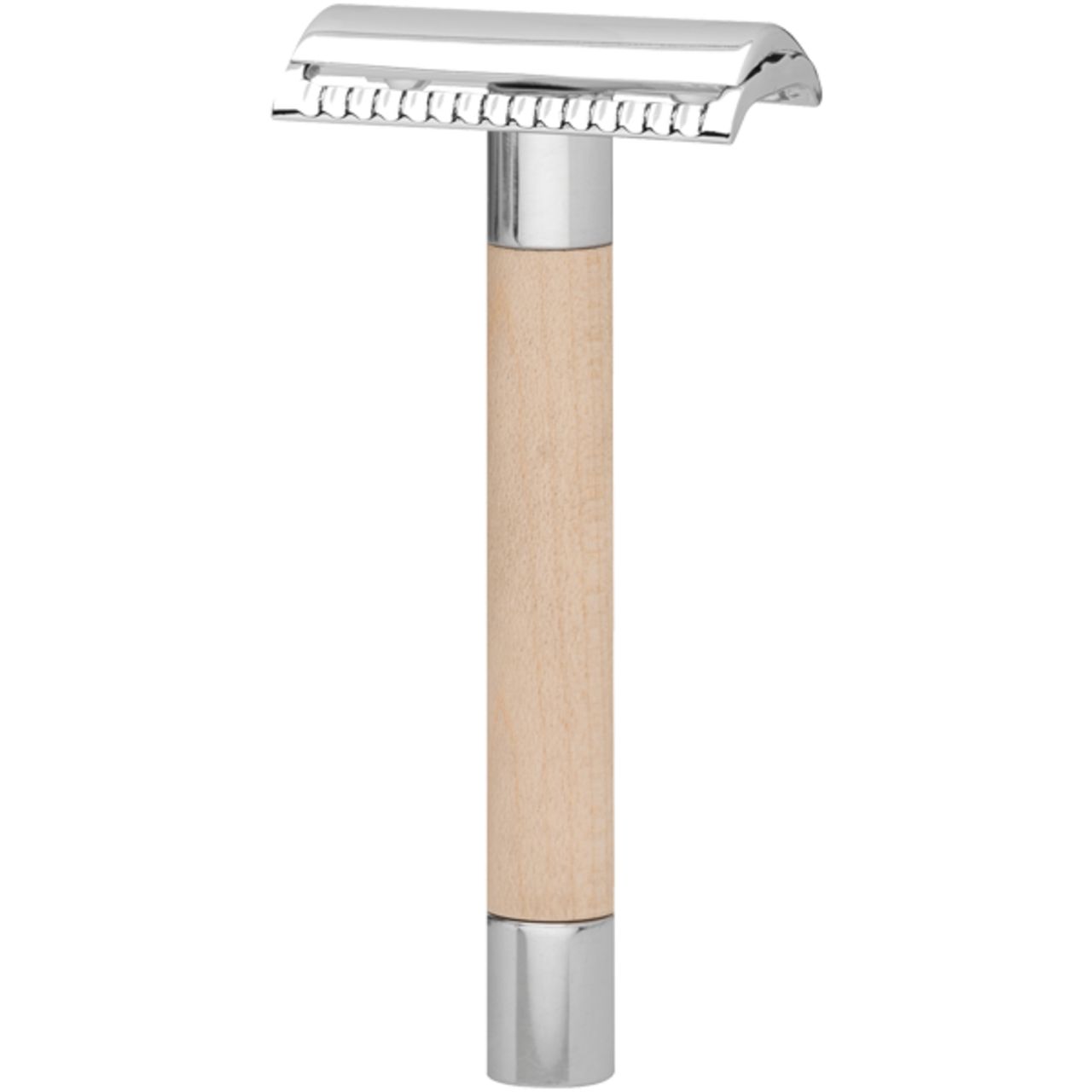 Rasiermesser mit Holzgriff und Chromdetails. Klassisches Design mit offenem Kamm.