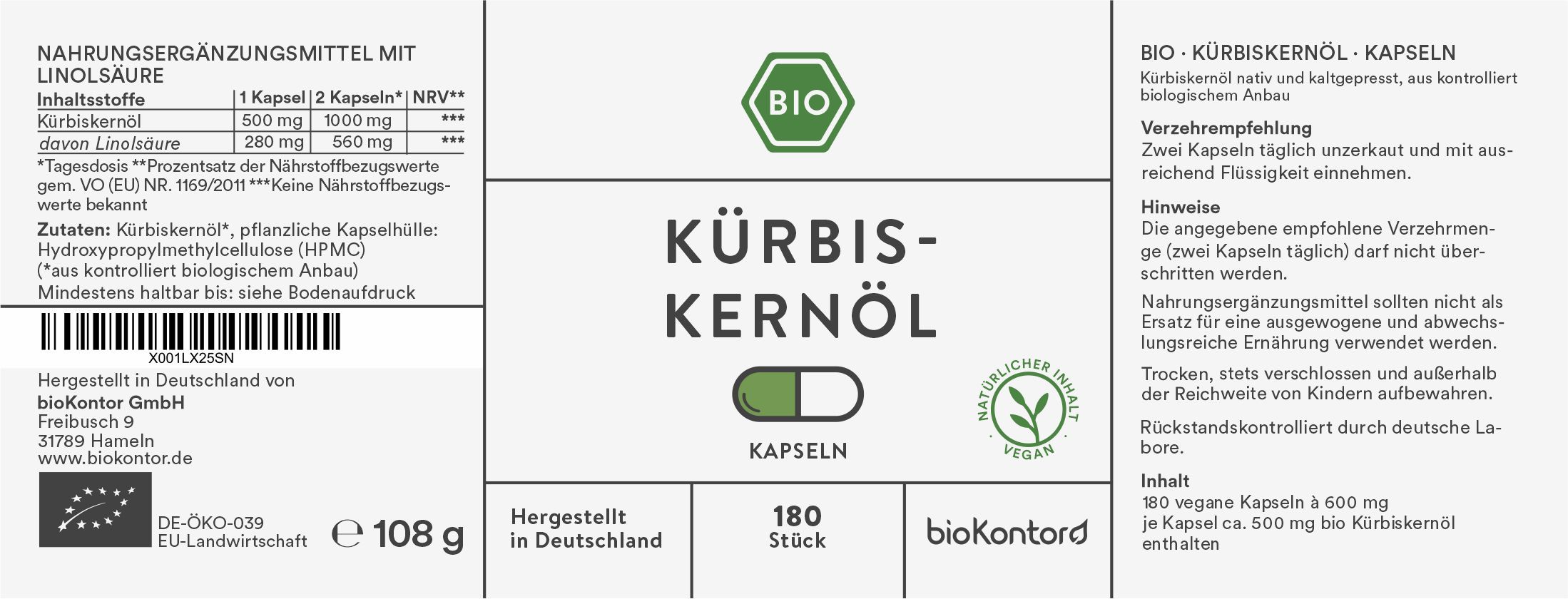 bioKontor Kürbiskernöl Kapseln