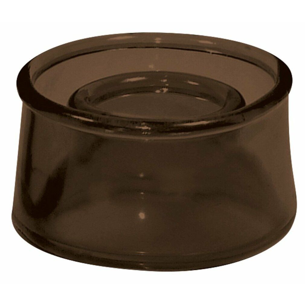 Manicotto rotondo marrone con apertura centrale. In materiale trasparente.