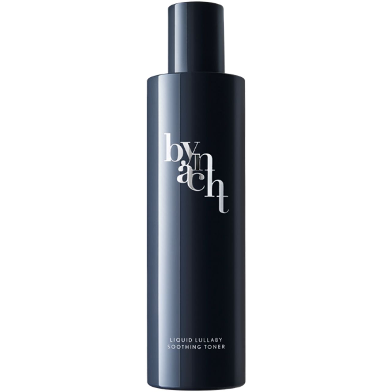 Dunkelblaue Flasche mit weißem Schriftzug. Aufschrift: Bynacht, Liquid Lullaby Soothing Toner. Zylindrische Form mit schmalem Hals.