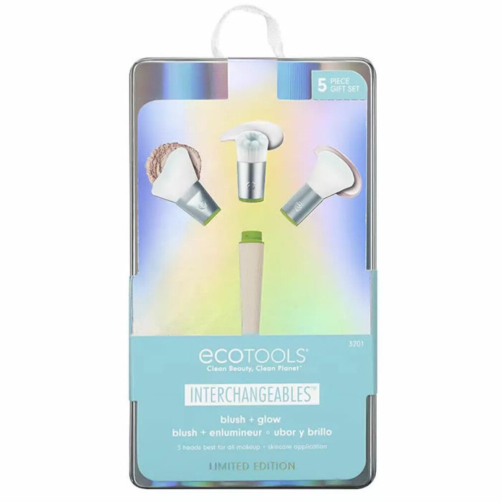 Set mit 5 austauschbaren Make-up-Pinseln in einer transparenten Verpackung. Enthält Pinsel für Rouge und Glanz. Marke Ecotools.