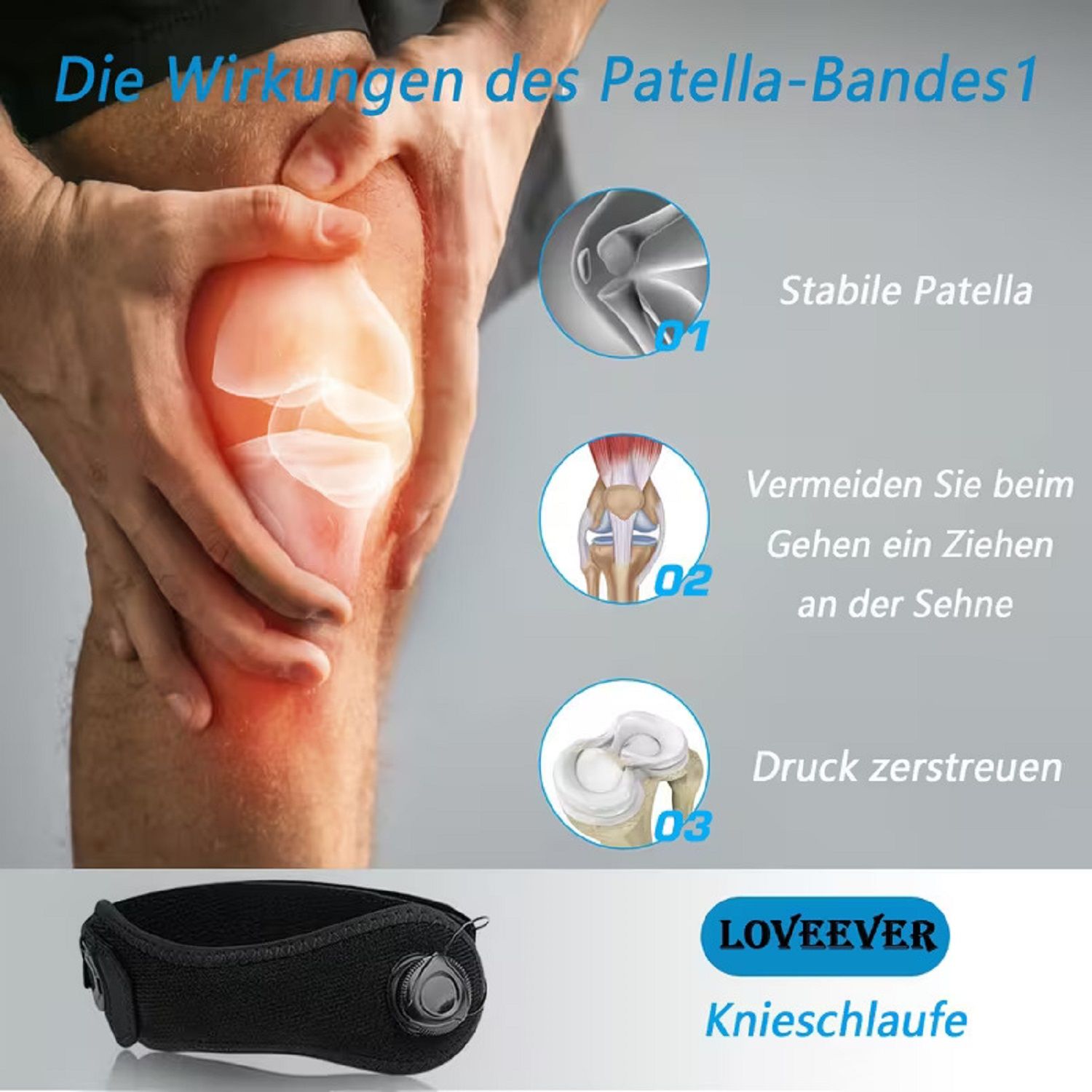 COOL-i Patella Knieband mit Drehverschluss,Kniebandage zur Unterstützung der Kniescheibe