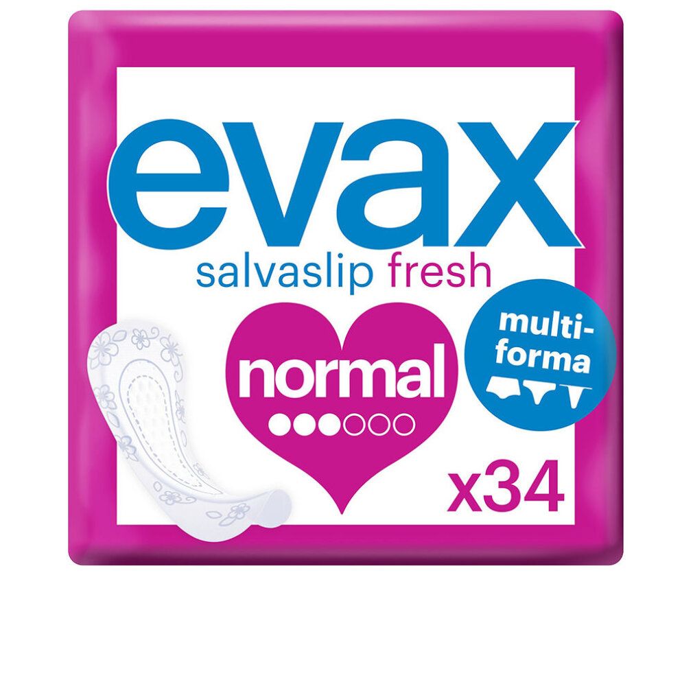 Verpackung mit Produktnamen und Logo. Aufdruck: Normal, Multiforma, x34. Abbildung eines Slipeinlage.