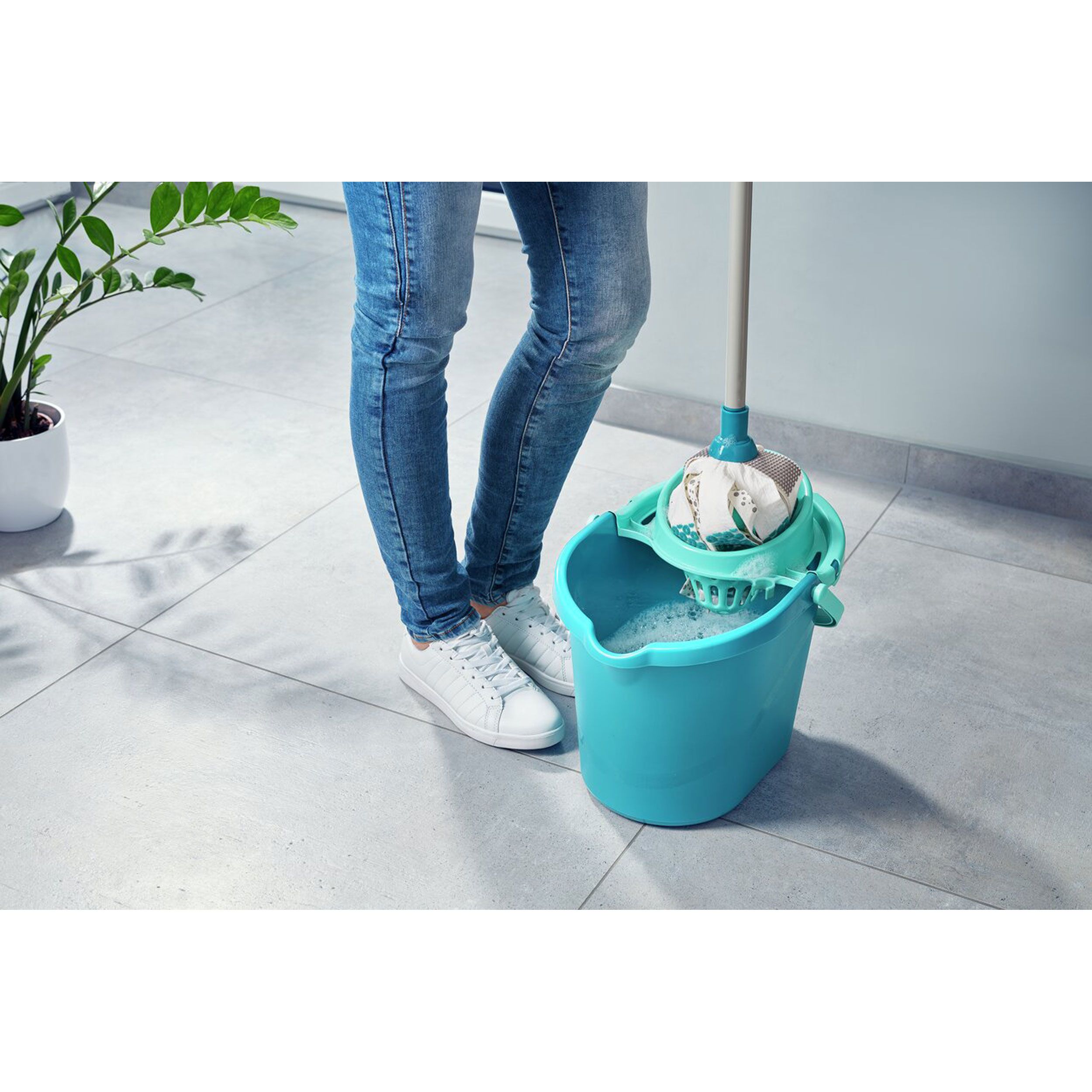 Leifheit Set Power Mop 3in1, Reinigungs-Set, Eimer, 3-in-1-Mopp, Stiel