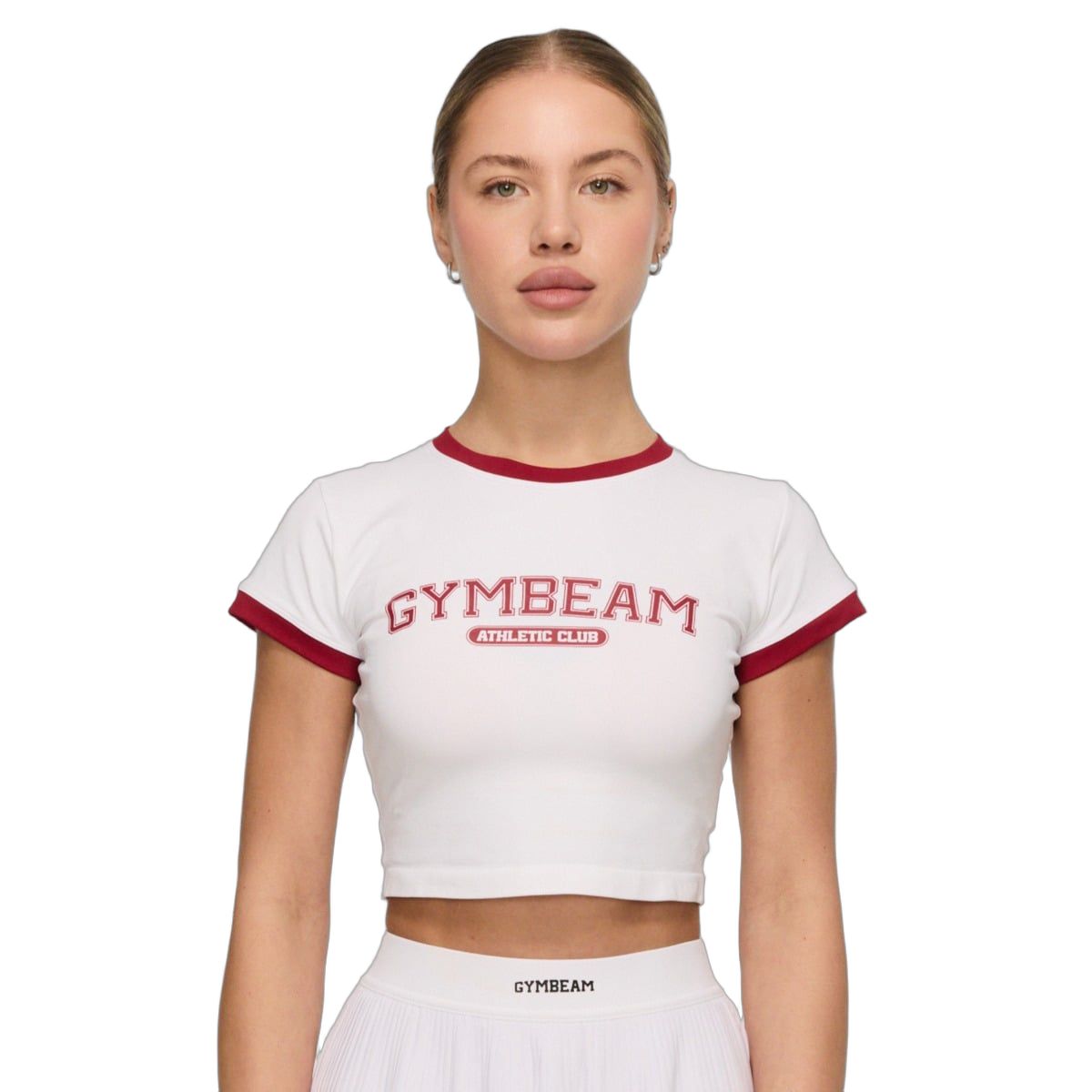 GymBeam T-Shirt Damen Varsity Slim mit rundem Ausschnitt in Weiß 1 St
