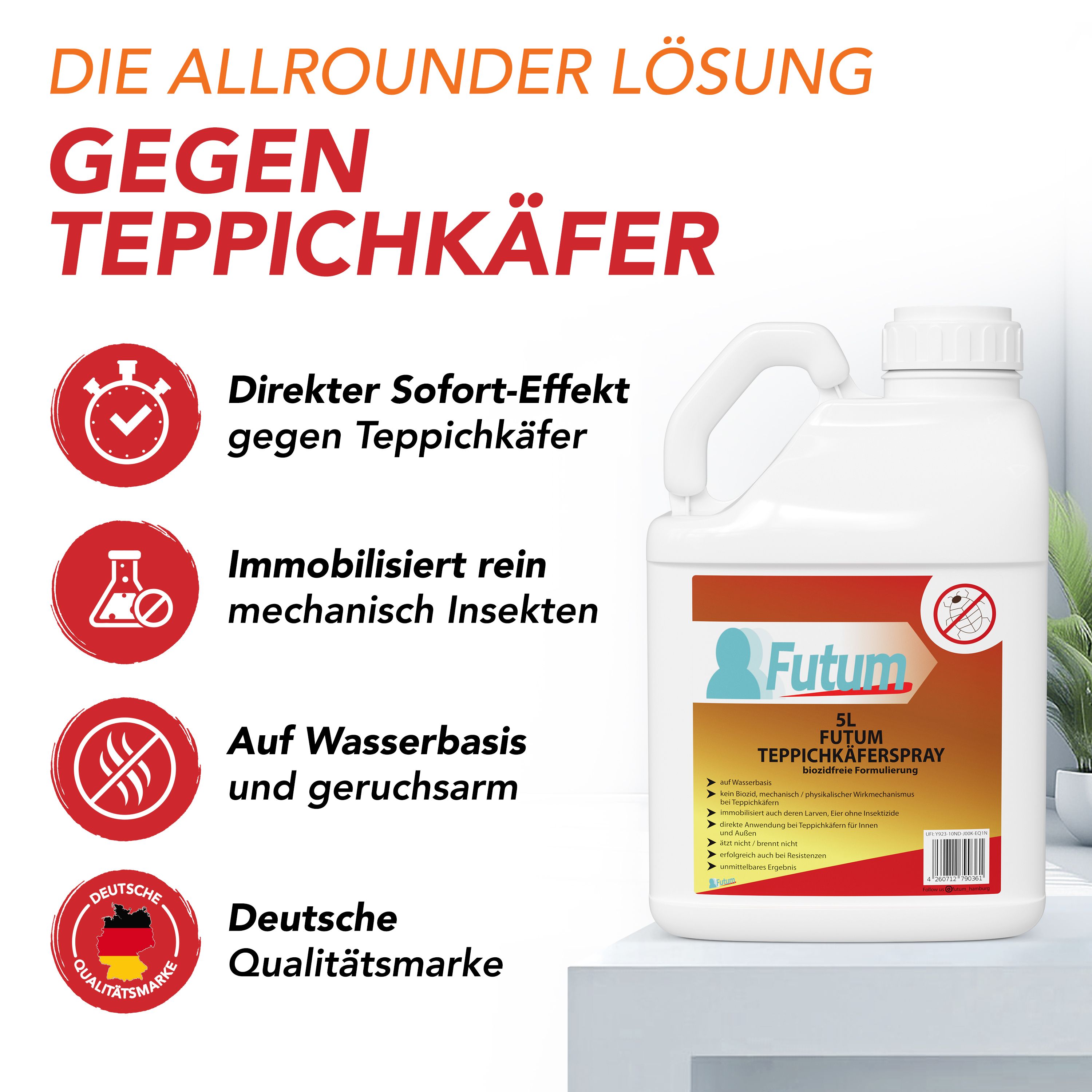 FUTUM 5x5L Teppichkäferspray + 5L Sprüher