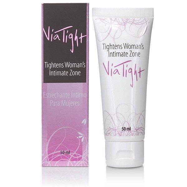 Creme-Tube und Schachtel. Aufschrift: ViaTight, Tightens Woman's Intimate Zone. 50 ml.