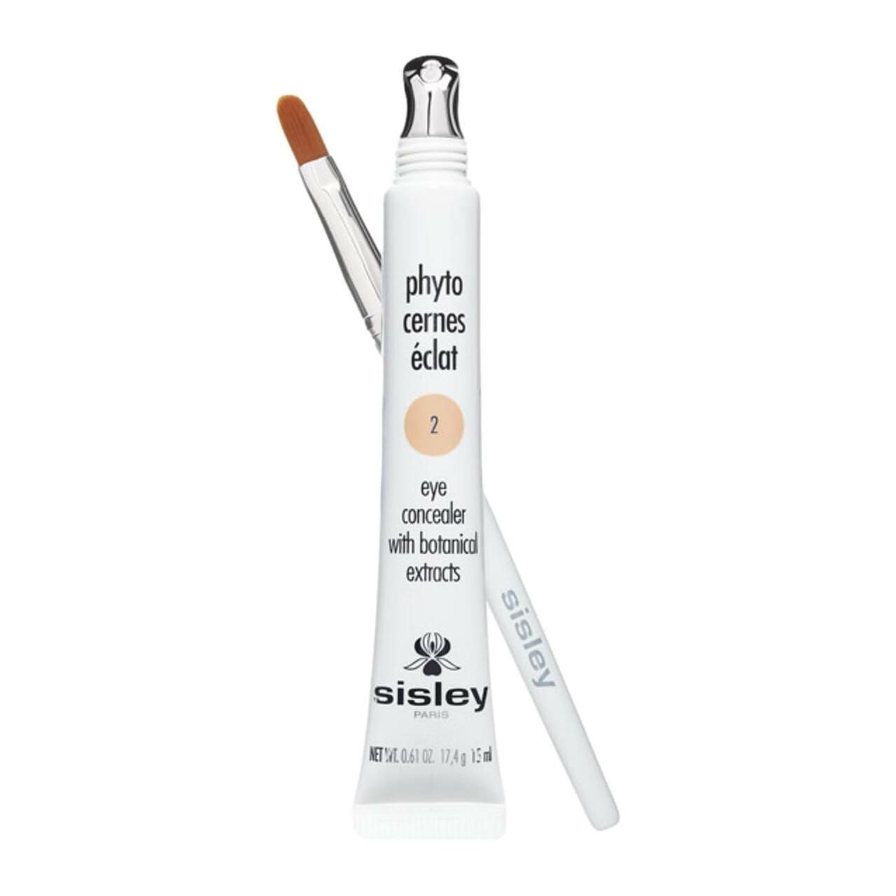 Weißer Tuben-Concealer mit Pinsel. Aufschrift: Phyto Cernes Éclat, 2, Eye Concealer. Marke: Sisley.