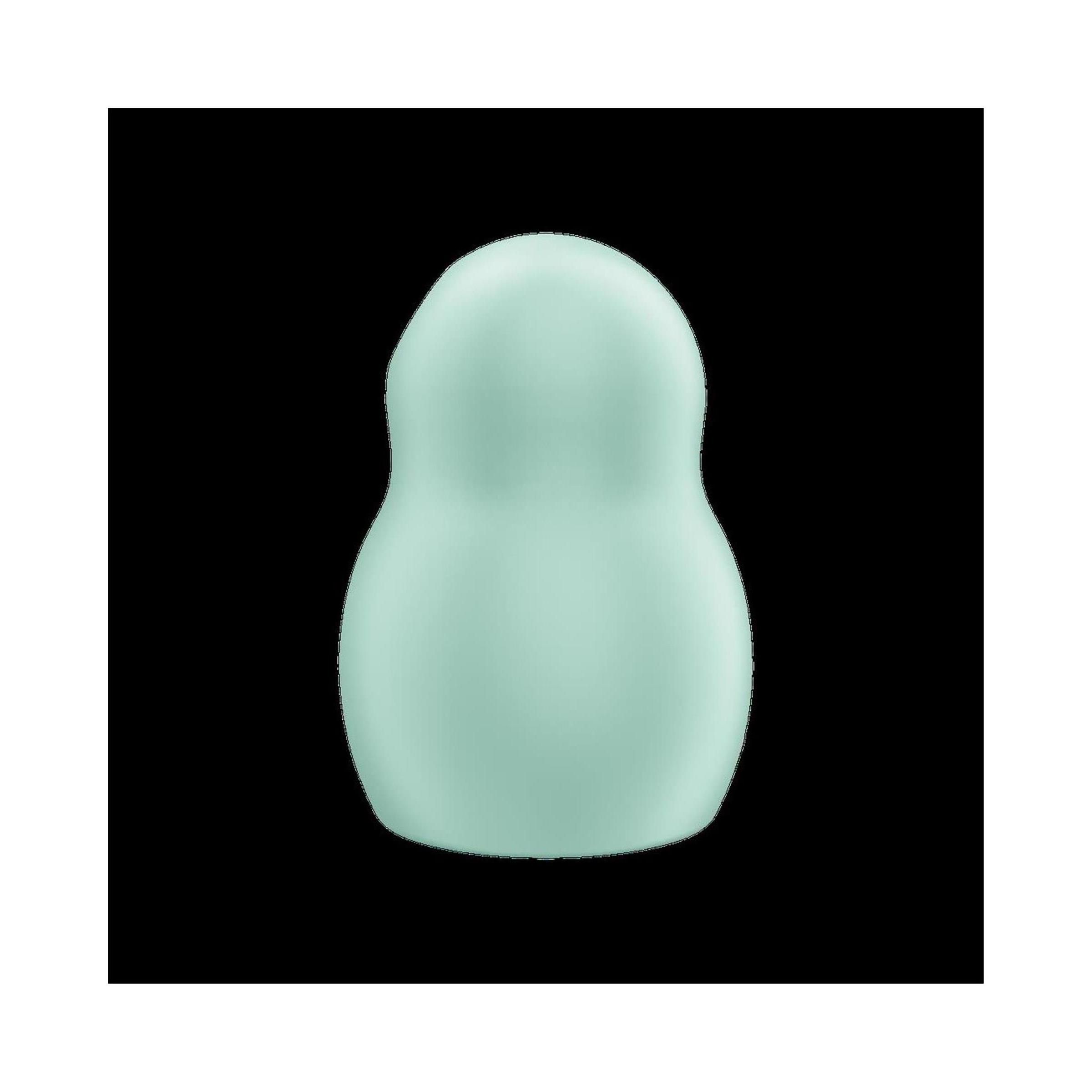 Hellgrüner, eiförmiger Vibrator vor schwarzem Hintergrund.