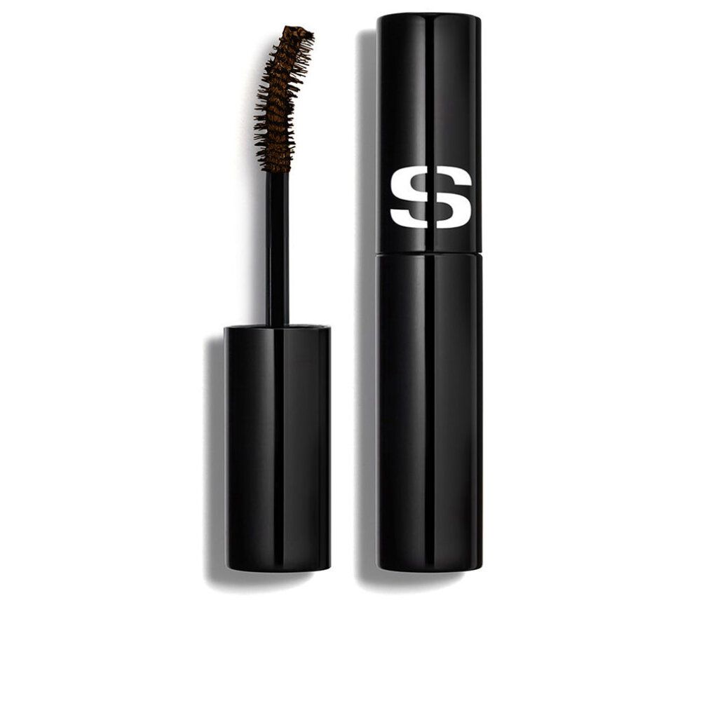 Schwarzer Mascara-Applikator mit gebogener Bürste und schwarzem Gehäuse mit weißem 'S'-Logo.