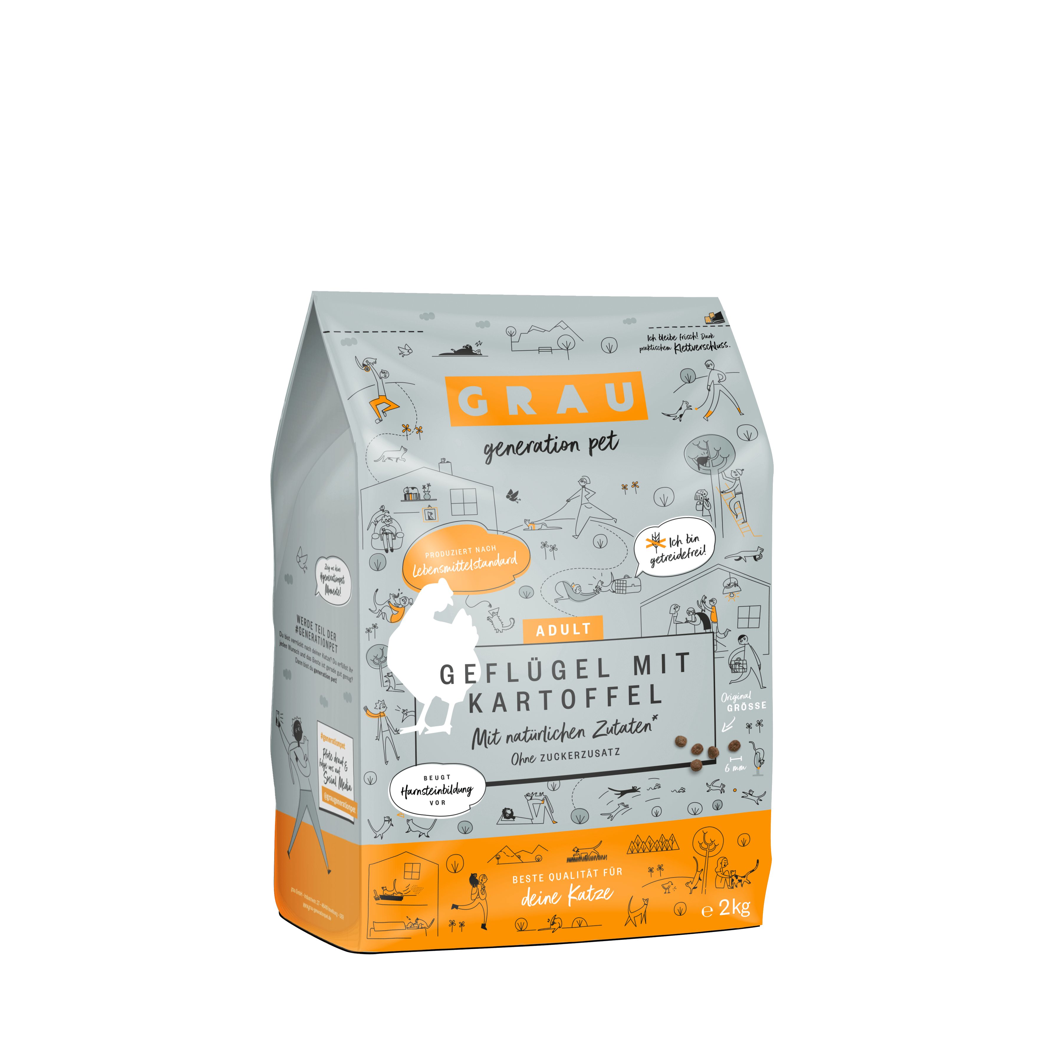 Grau Katze Geflügel mit Kartoffel 2 kg Futter