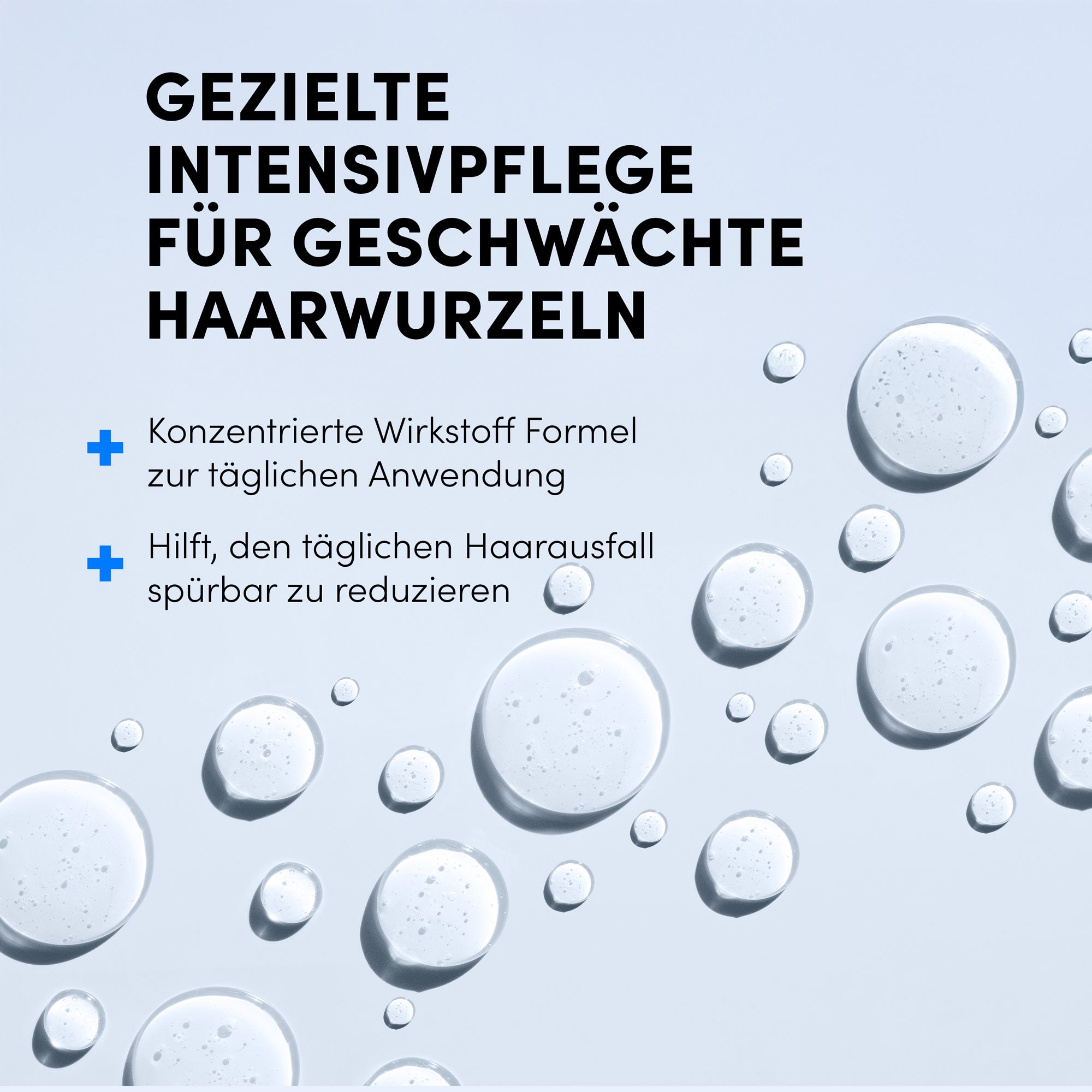 Text mit Überschrift: GEZIELTE INTENSIVPFLEGE. Wasserblasen im Hintergrund.
