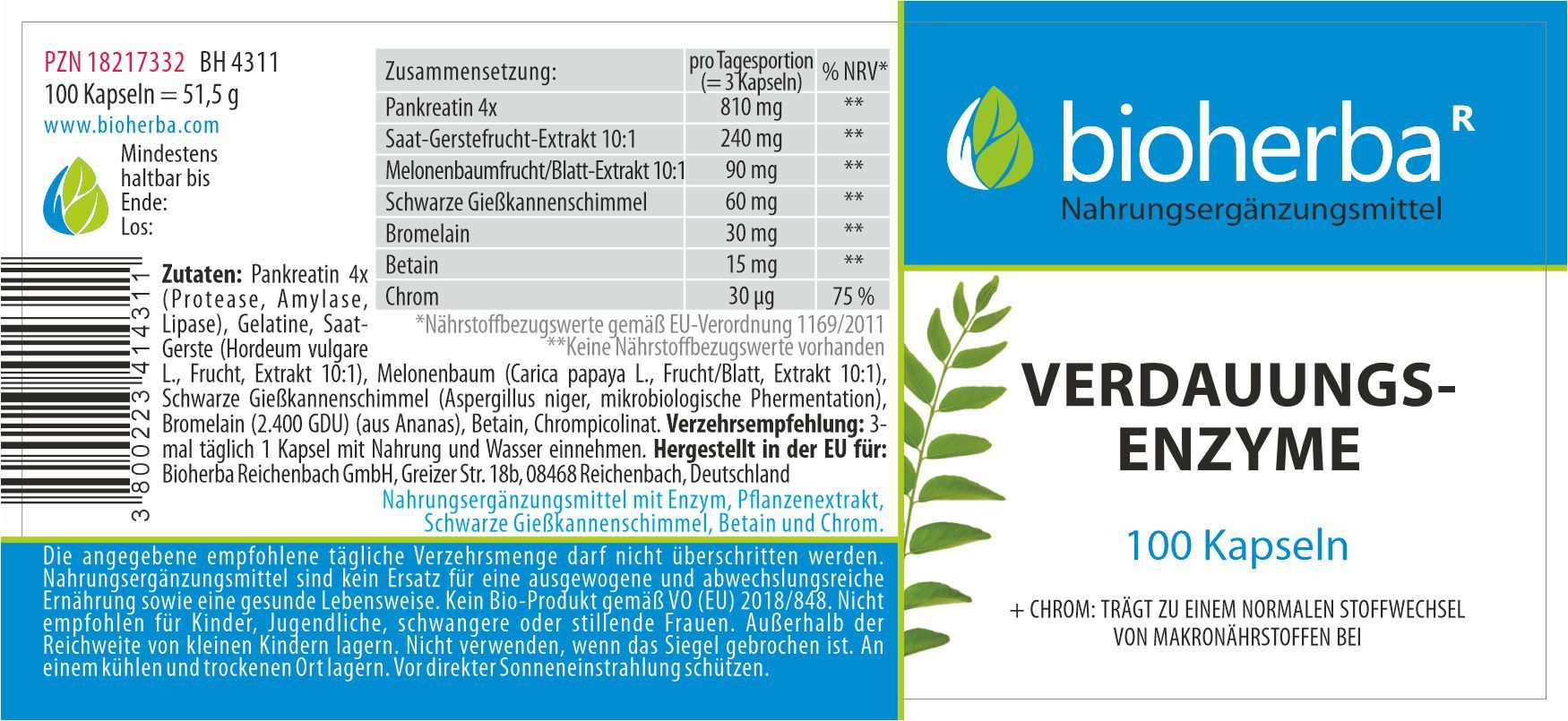 Bioherba Verdauungsenzyme 100 Kapseln
