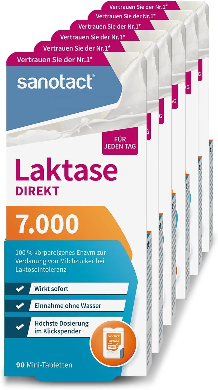 sanotact Laktase 7.000 DIREKT • Laktose Tabletten für jeden Tag • Bei Laktoseintoleranz