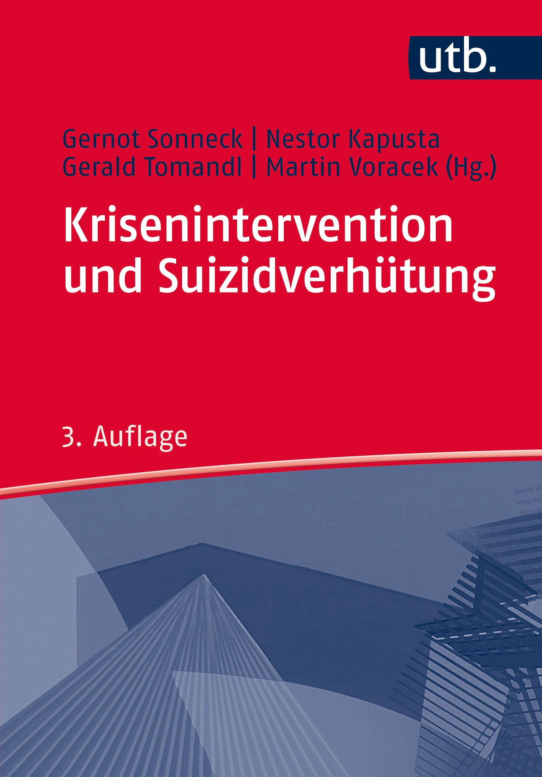 Buchcover: Krisenintervention und Suizidverhütung. Autorennamen und „3. Auflage“ sichtbar. Logo „utb“ oben rechts.