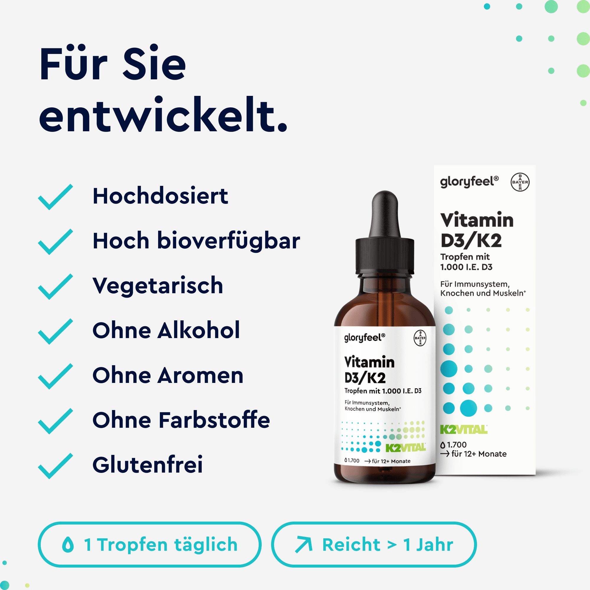 gloryfeel® Vitamin D3 K2 (K2VITAL® von Kappa) Tropfen