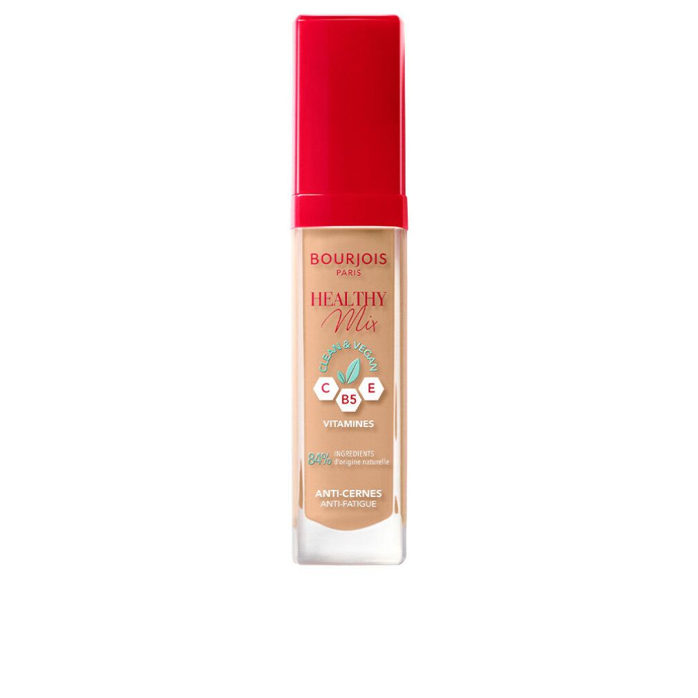 Bourjois Healthy Mix Concealer-Flakon mit rotem Deckel. Produktname und Inhaltsstoffe sichtbar.
