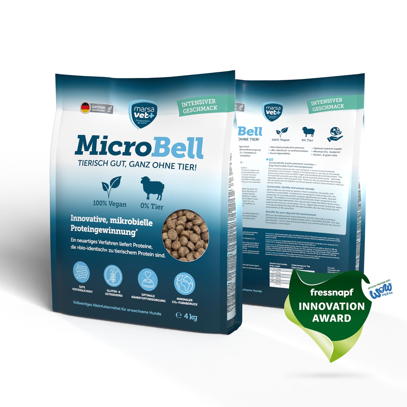 Marsavet Veganes Hundefutter - MicroBell Trockenfutter für Hunde - mit mikrobiellem Protein