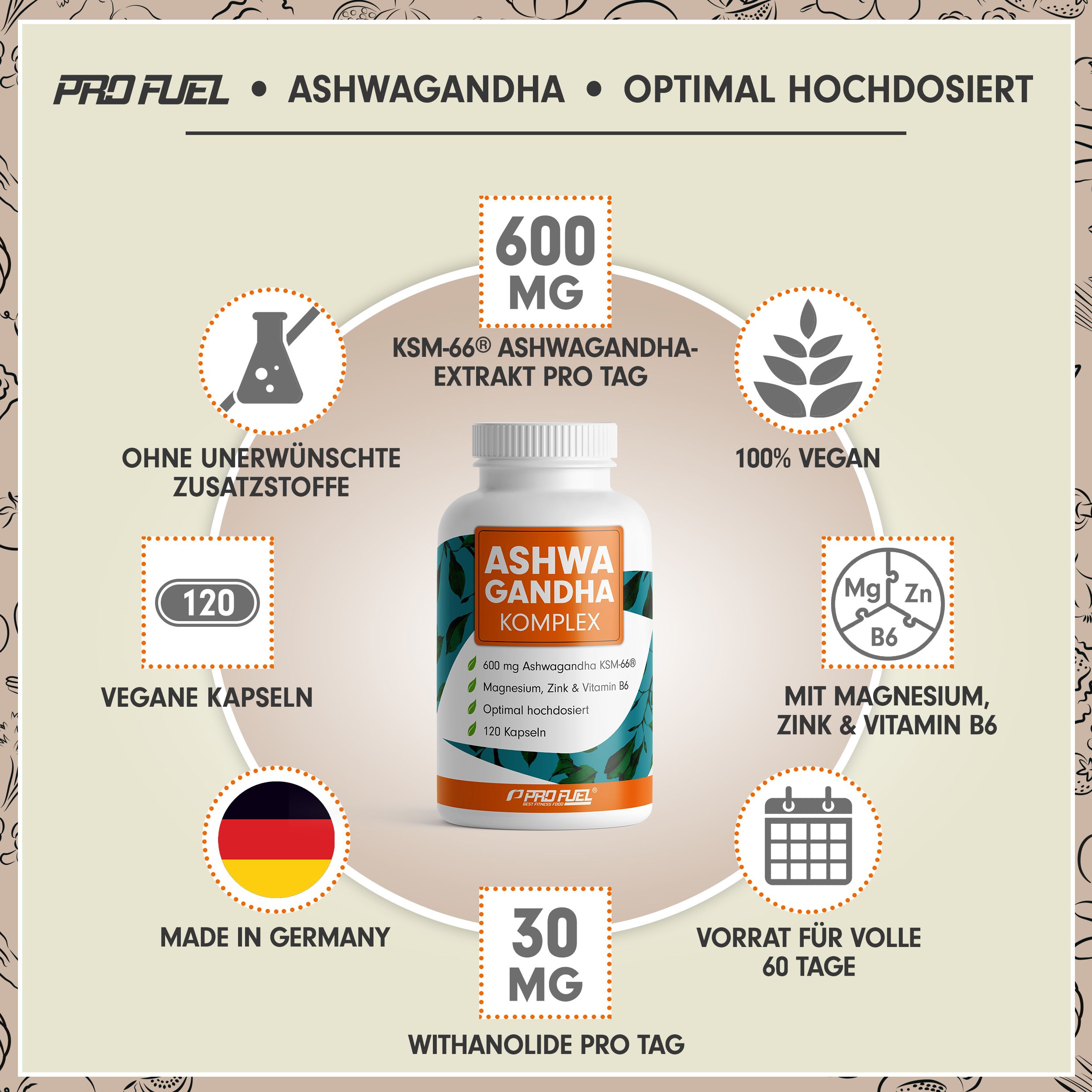 ProFuel - Ashwagandha Komplex mit Premium Ksm-66 120 St Kapseln