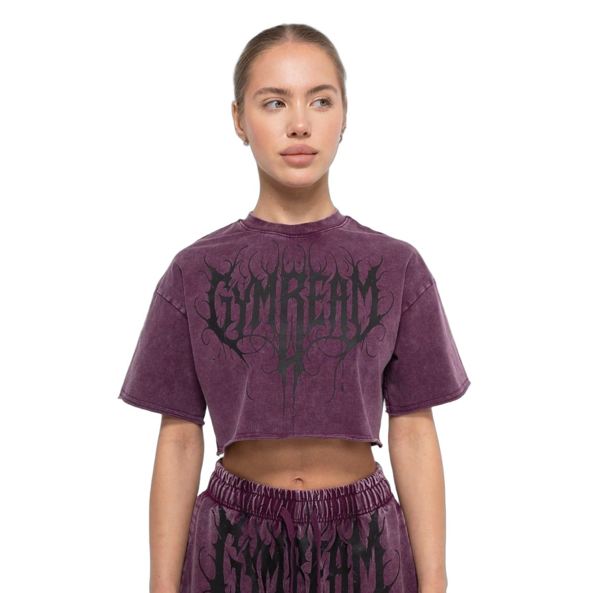 GymBeam T-Shirt Damen Cropped Oversized mit Rundhalsausschnitt Raisin 1 St