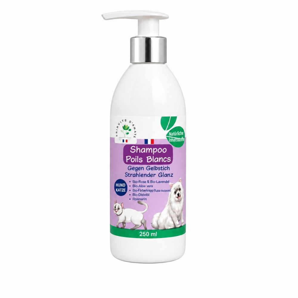 Flasche mit 250ml Hundeshampoo, natürliche Inhaltsstoffe, mit Aloe Vera und ätherischen Ölen.