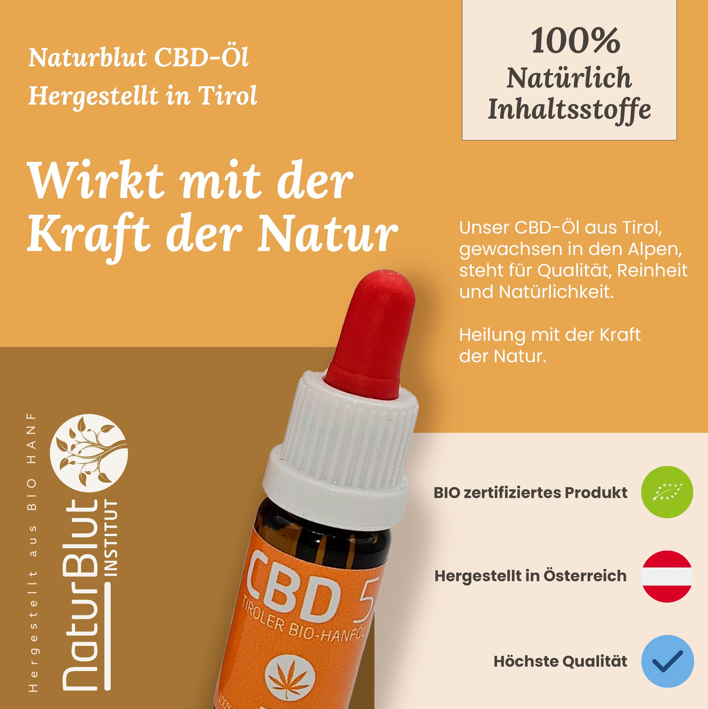 NaturBlut Premium BIO CBD Öl 10% - Mit Hanf aus den Kitzbüheler Alpen 10 ml