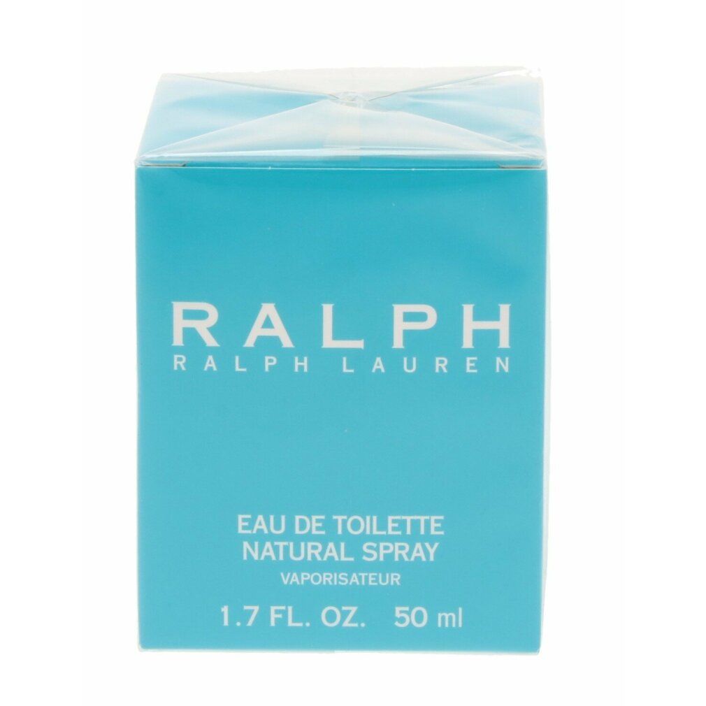 Türkisfarbene Schachtel mit weißem "RALPH RALPH LAUREN"-Schriftzug. Darunter "EAU DE TOILETTE NATURAL SPRAY". Unten: 1.7 FL. OZ. 50 ml.