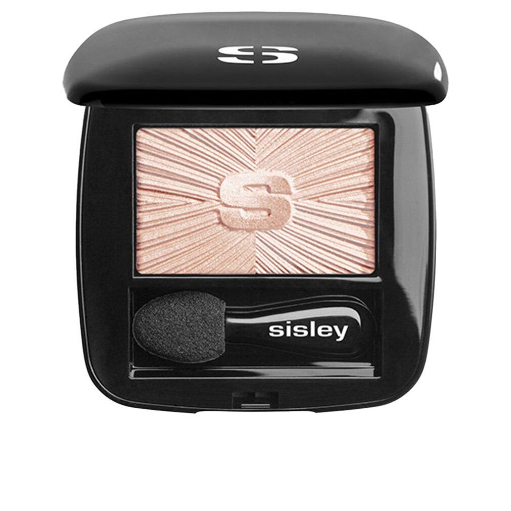 Geöffnete schwarze Sisley Lidschatten-Kompaktpuder. Spiegel, Applikator und Lidschatten. Deckel oben.