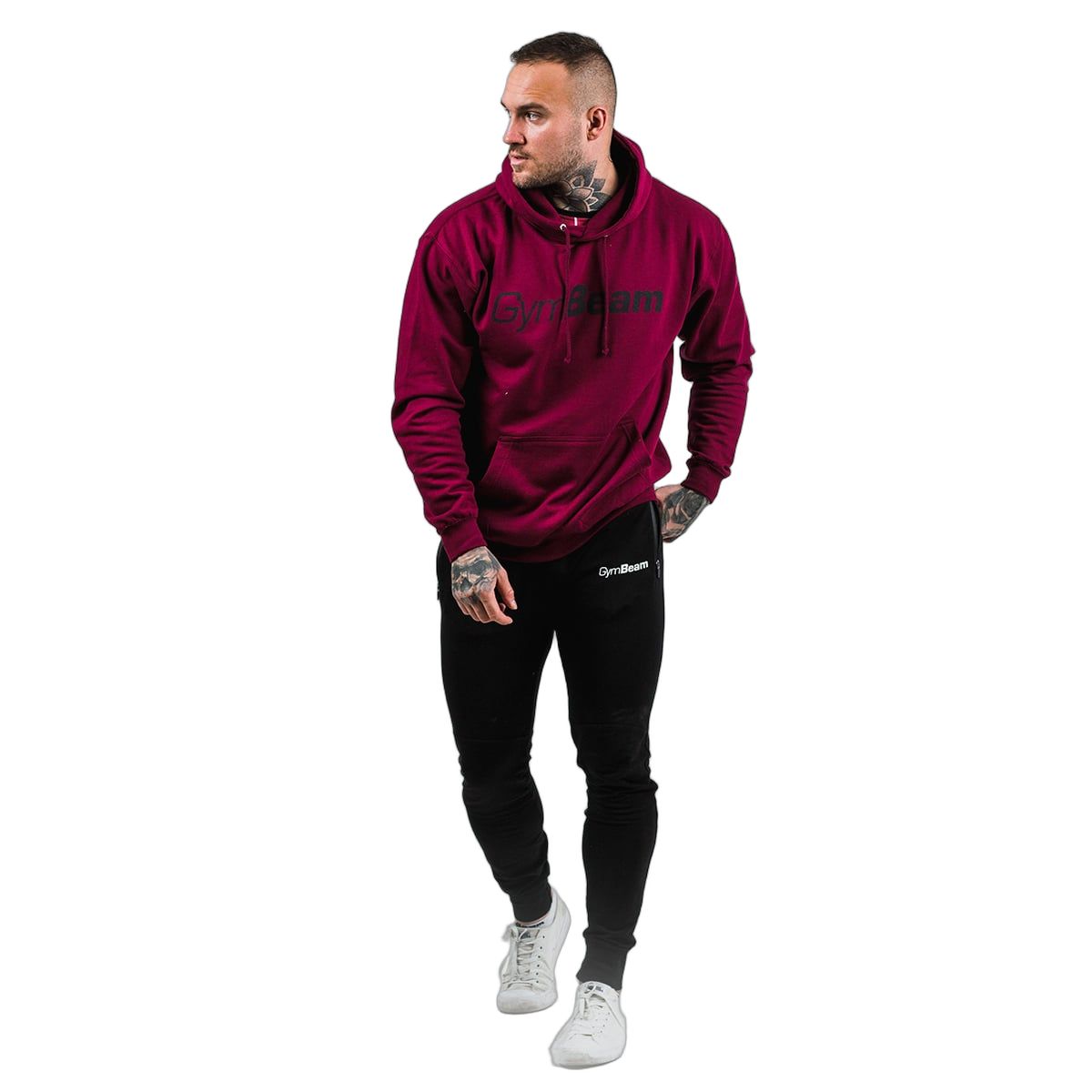GymBeam Herren Hoodie regular mit Kapuze, Taschen und Langarm in Burgunderrot