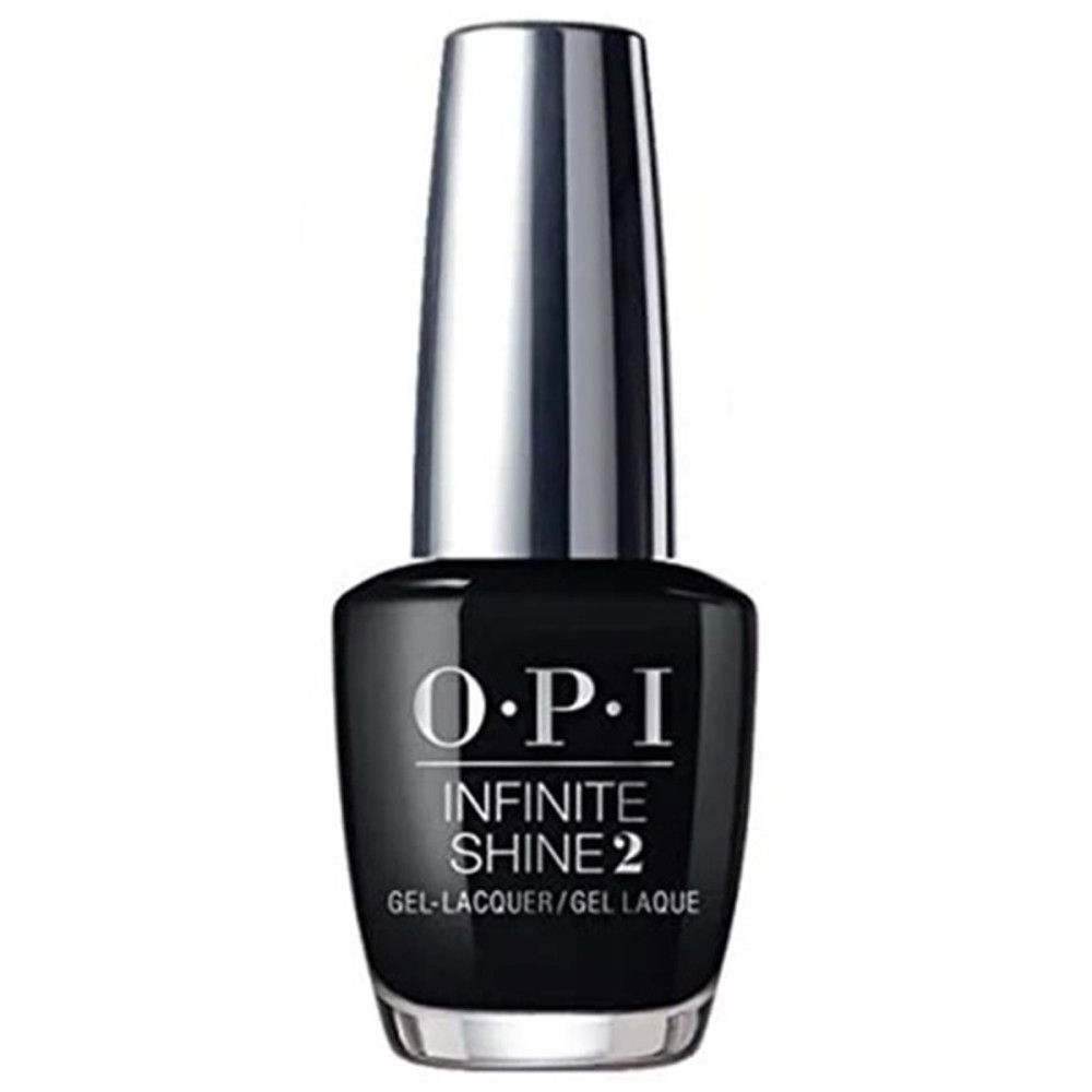 OPI Nagellacke Infinite Shine 2, schwarze Flasche mit silbernem Deckel. Produktetikett mit Logo und Produktbezeichnung.