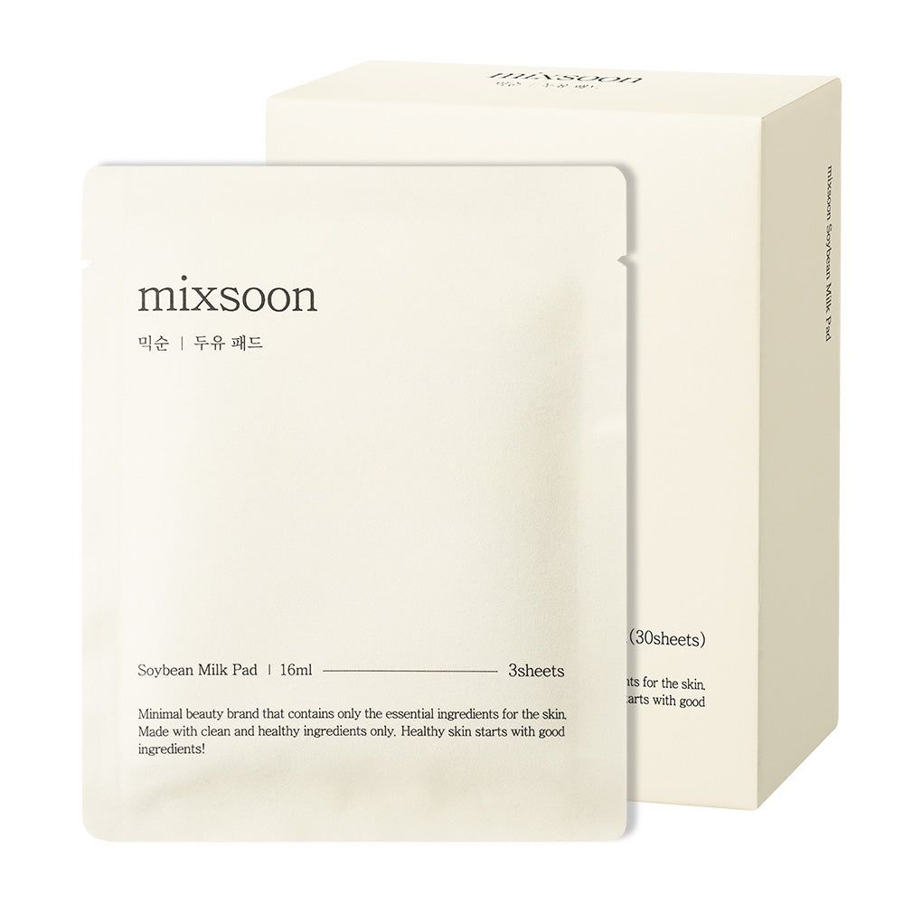 Verpackung und Einzelverpackung des Produkts. Aufschrift: mixsoon, Soybean Milk Pad, 30 Stück.