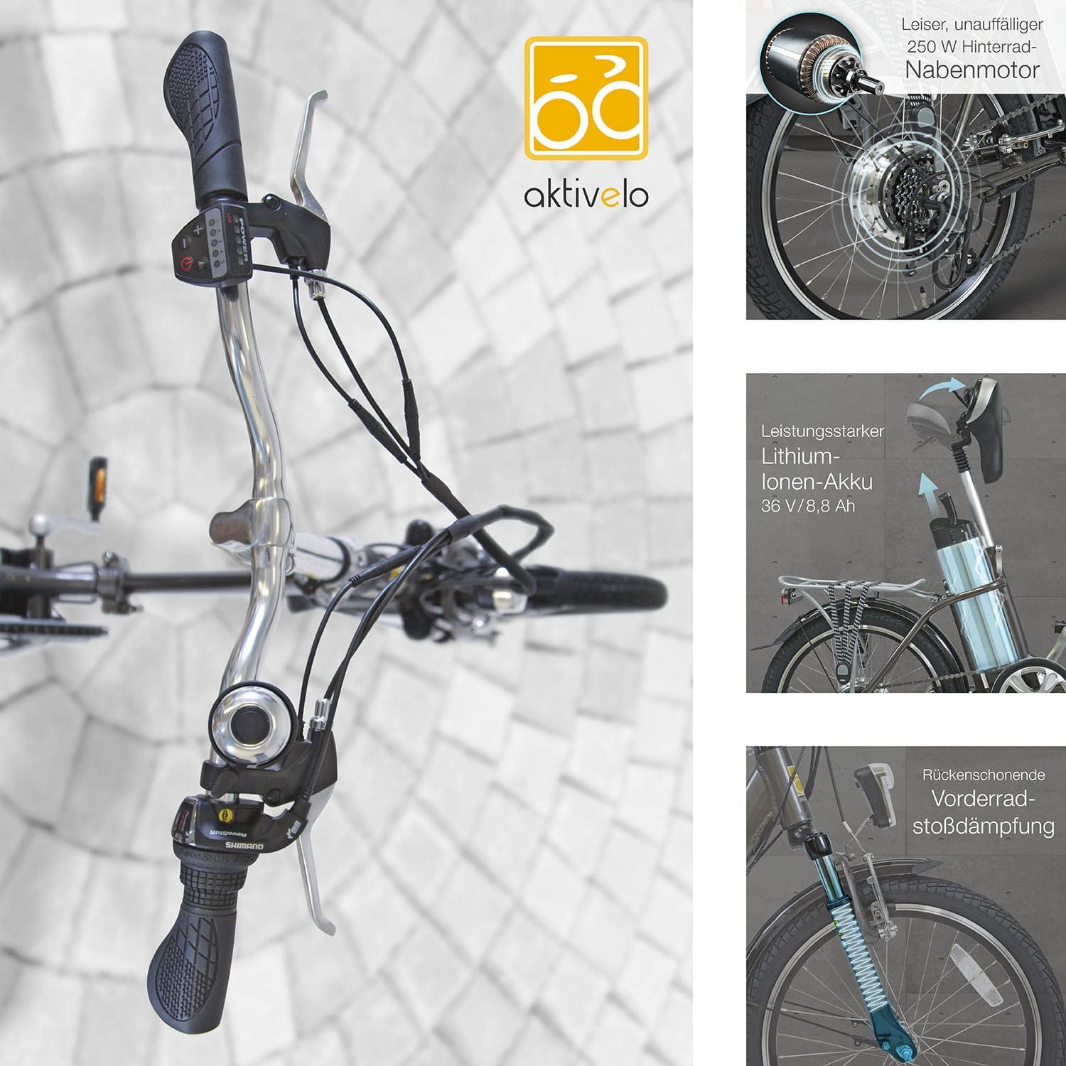aktivelo Faltrad für Herren & Damen, 20 Zoll, elektro mit Felgenbremse, 6 Gänge