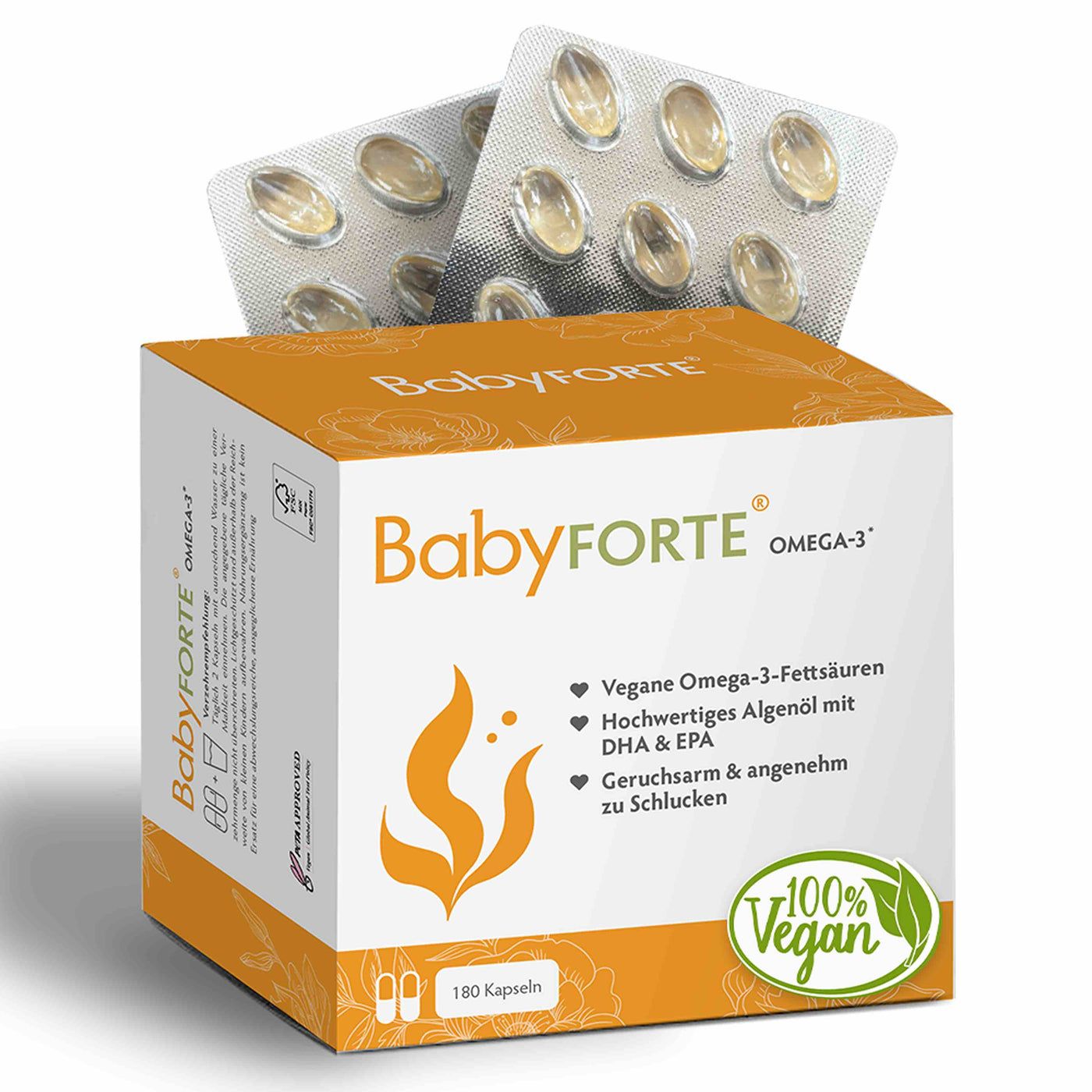 BabyFORTE Omega-3 | Algenöl optimales DHA & EPA Verhältnis vegan 180 St Kapseln