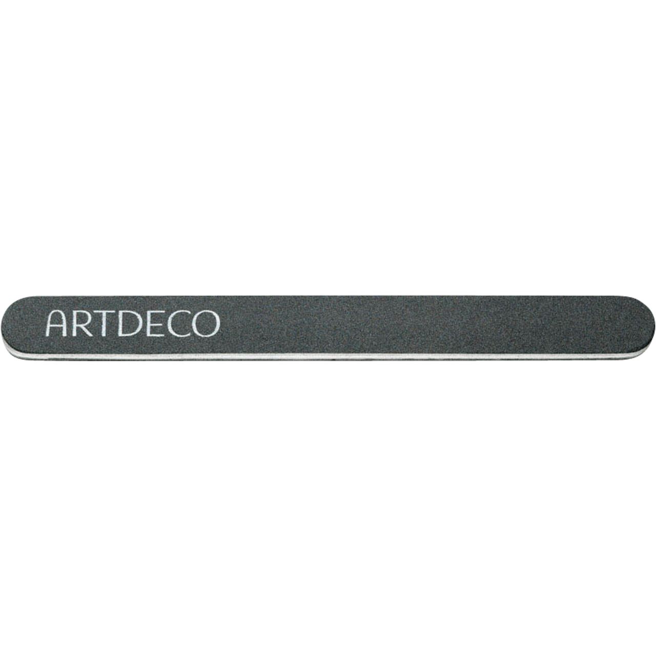 Superfeile von Artdeco. Graue, längliche Form mit abgerundeten Enden. Weißer Schriftzug Artdeco.