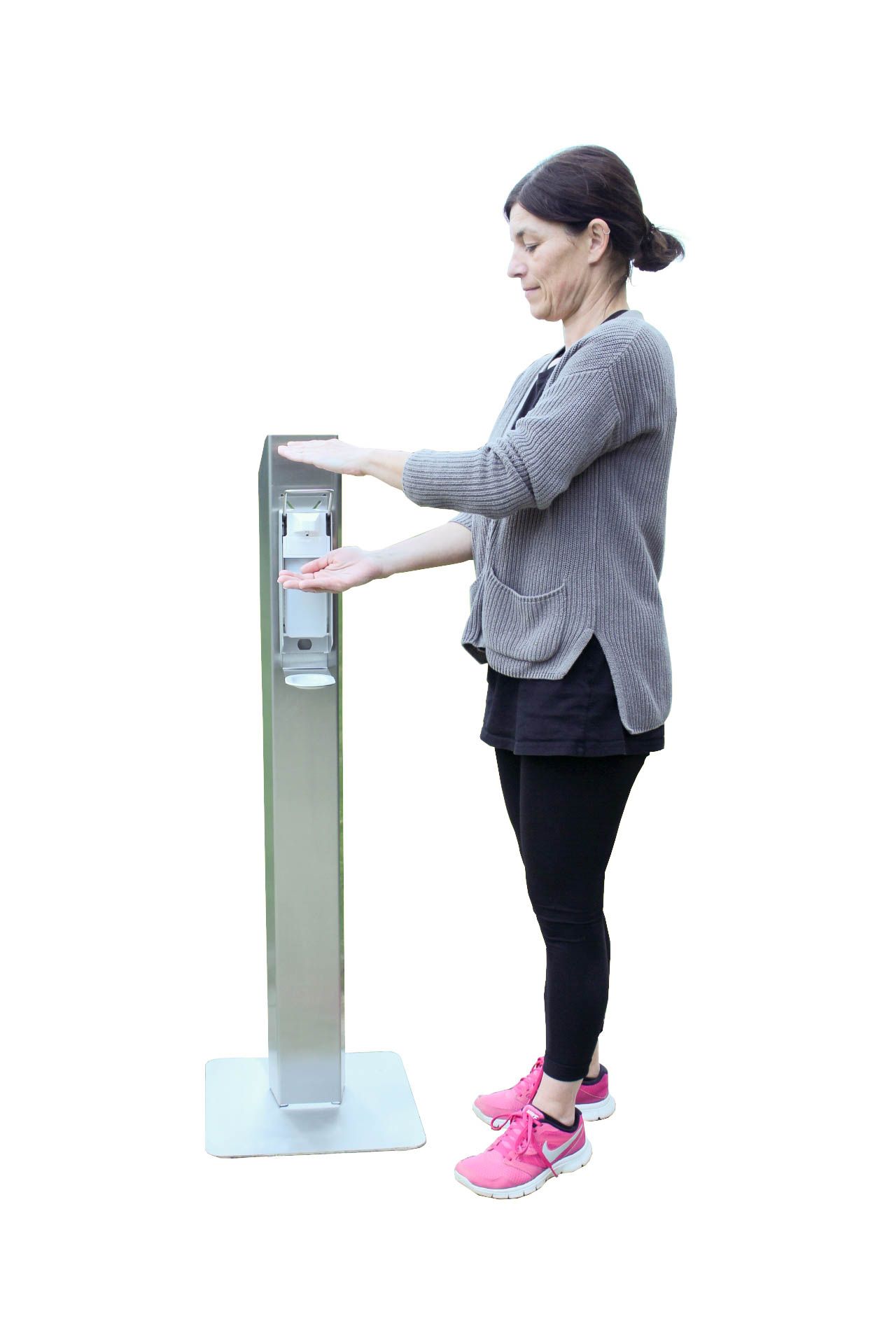 Medi-Inn Hygienetower Desinfektionssäule Edelstahl mit Desinfektionsspender und Tropfschale